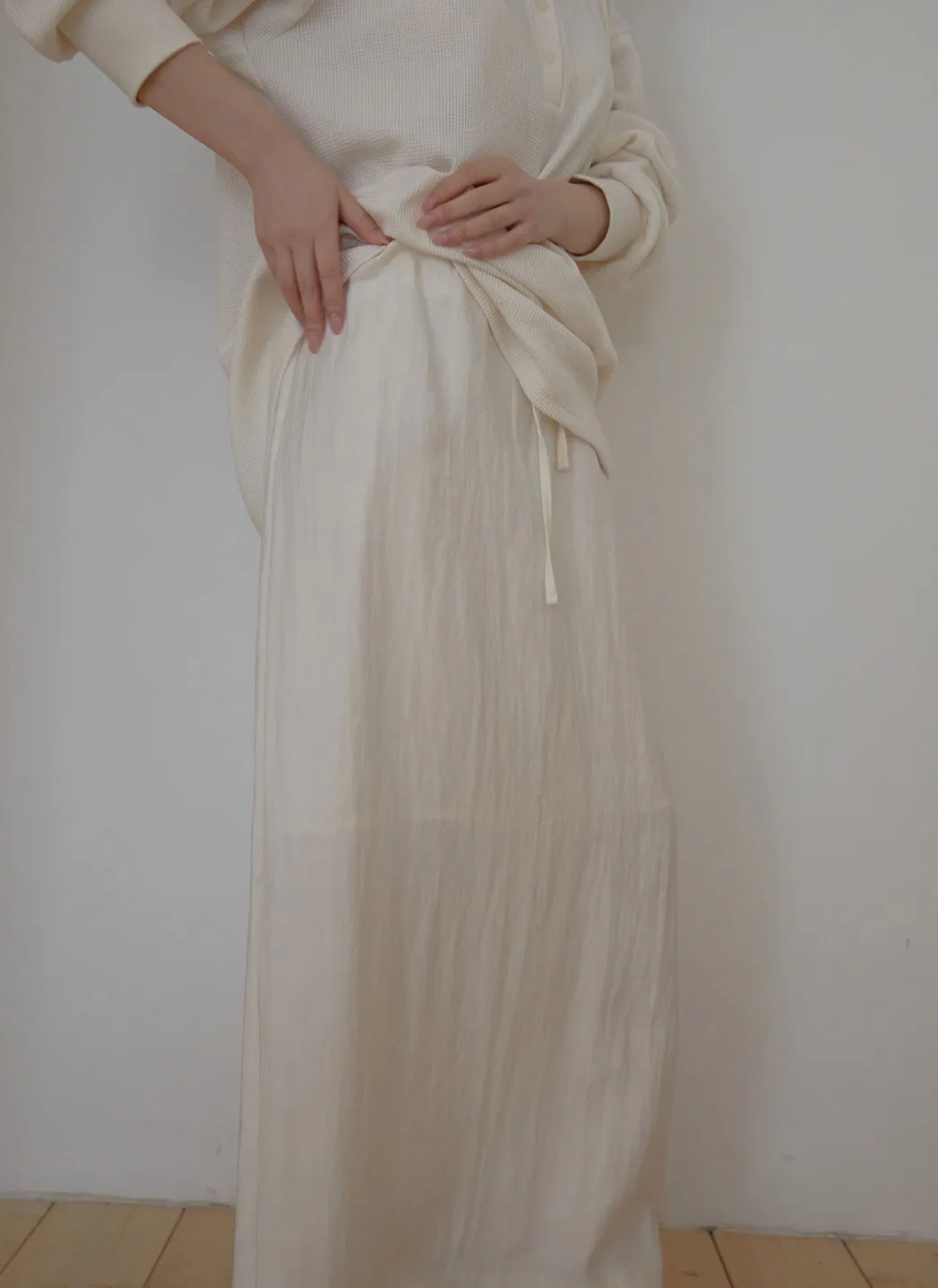 ベルベットベロアナイロンドローストリングスリットHライン(ロング丈)無地スカート春夏秋 | 詳細画像1