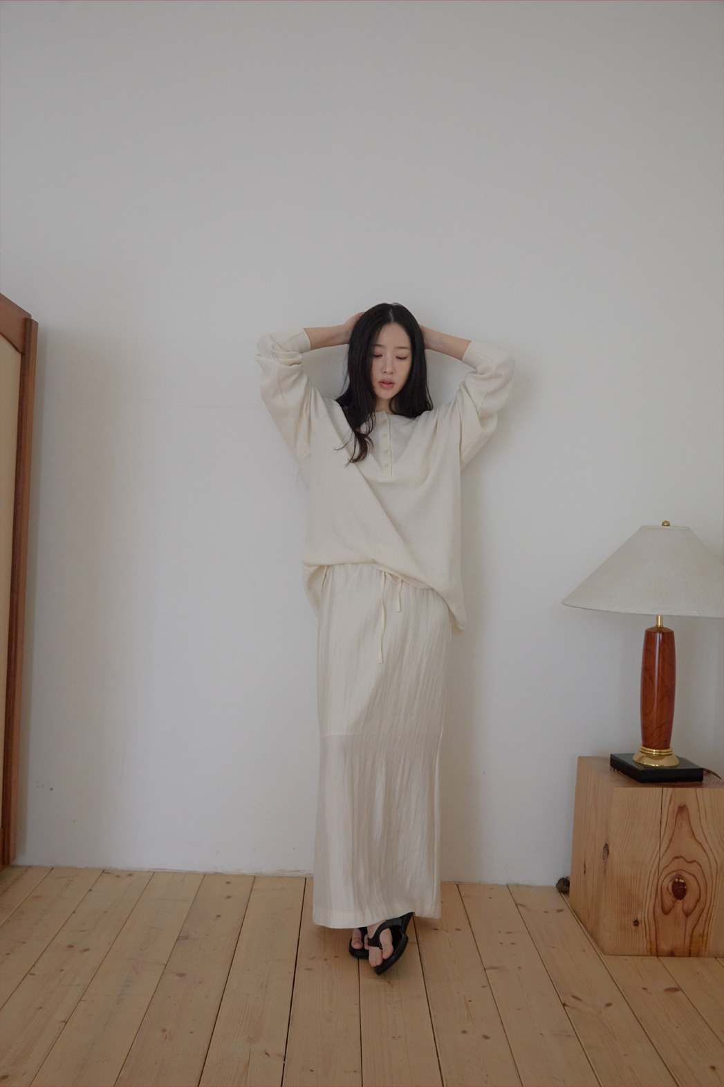 ベルベットベロアナイロンドローストリングスリットHライン(ロング丈)無地スカート春夏秋 | 詳細画像3