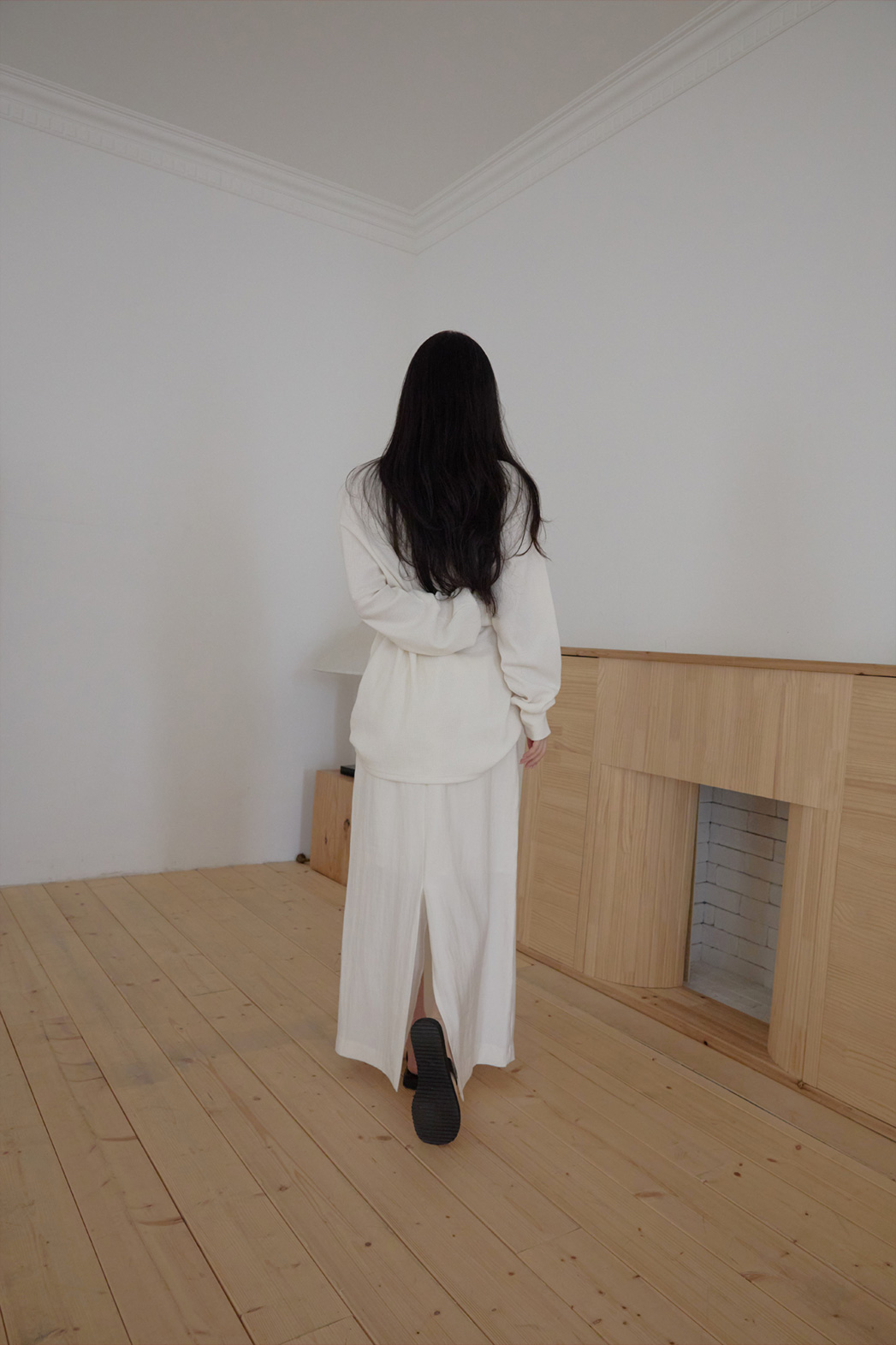 ベルベットベロアナイロンドローストリングスリットHライン(ロング丈)無地スカート春夏秋 | 詳細画像4