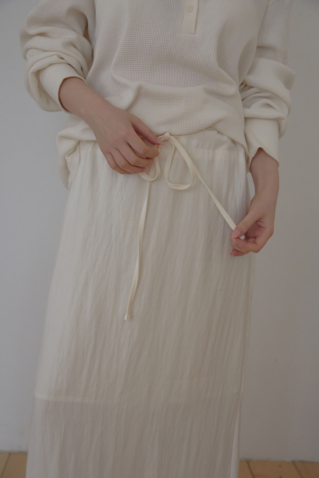 ベルベットベロアナイロンドローストリングスリットHライン(ロング丈)無地スカート春夏秋 | 詳細画像9