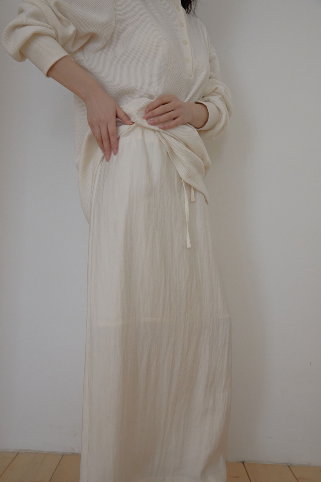 ベルベットベロアナイロンドローストリングスリットHライン(ロング丈)無地スカート春夏秋 | 詳細画像10