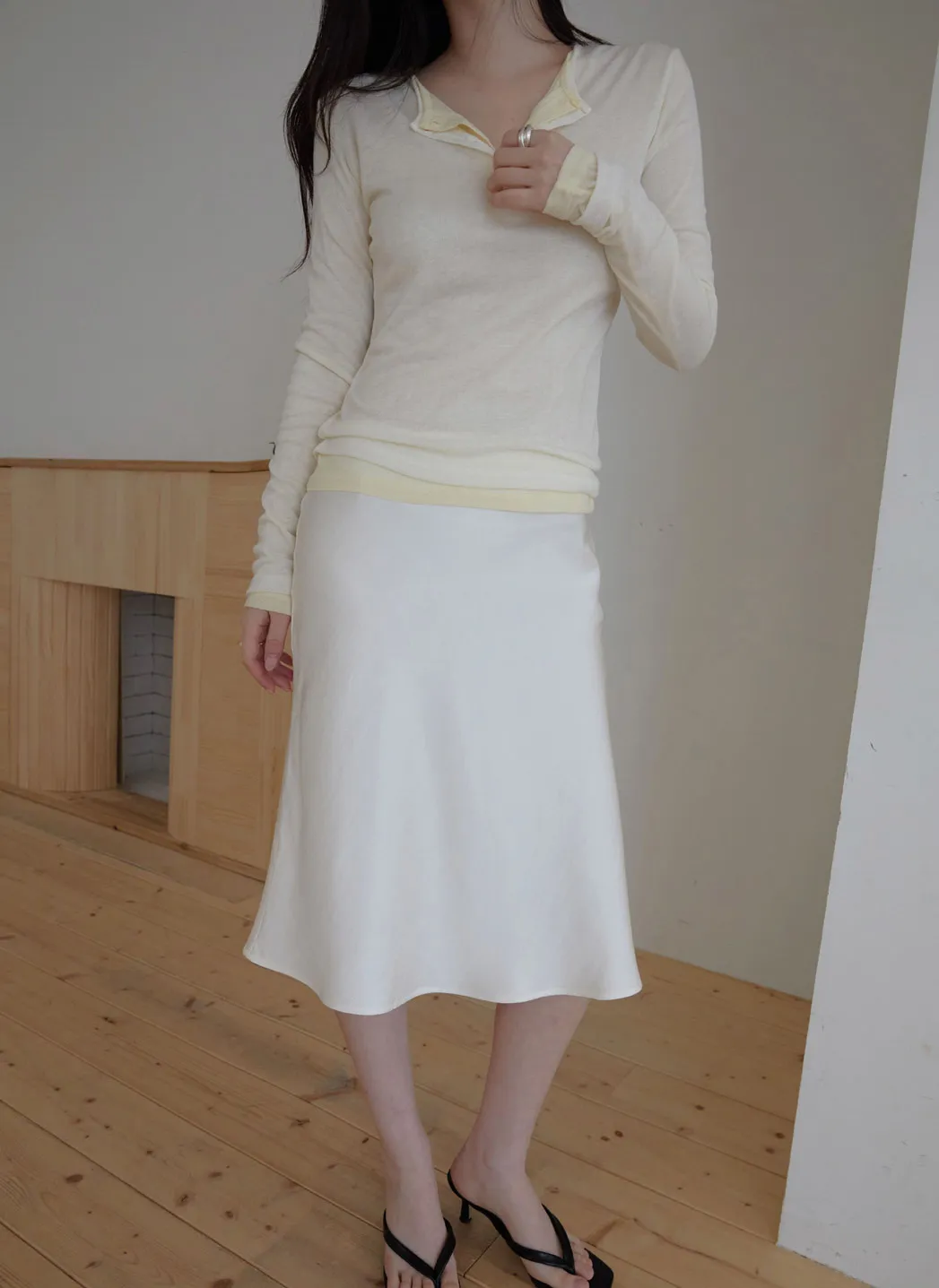 ベロアナイロンHラインフレア無地スカート春夏秋 | 詳細画像1