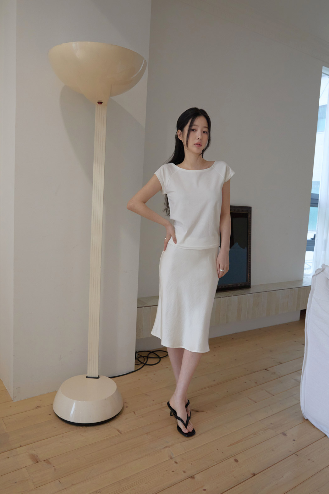 ベロアナイロンHラインフレア無地スカート春夏秋 | 詳細画像2