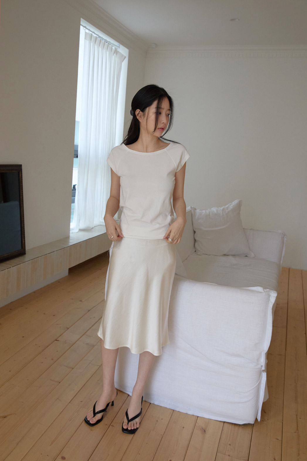 ベロアナイロンHラインフレア無地スカート春夏秋 | 詳細画像6