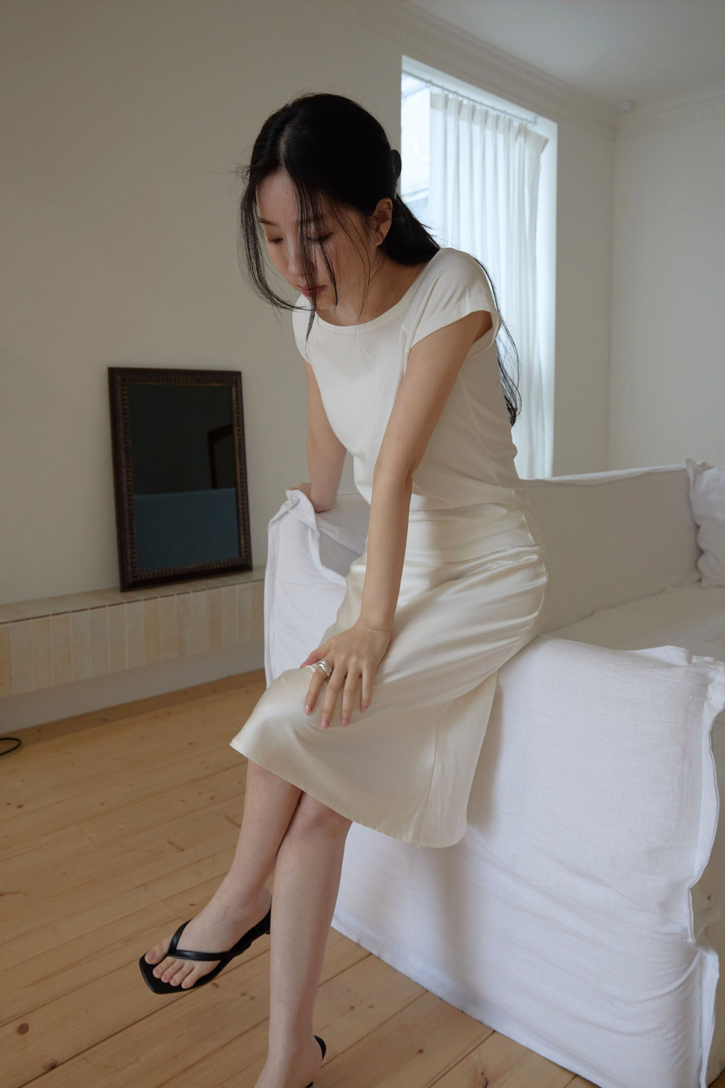 ベロアナイロンHラインフレア無地スカート春夏秋 | 詳細画像8