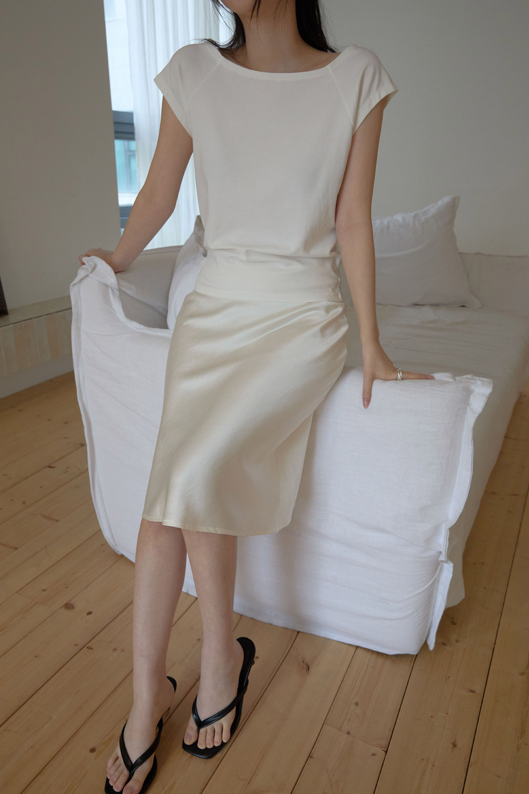 ベロアナイロンHラインフレア無地スカート春夏秋 | 詳細画像9