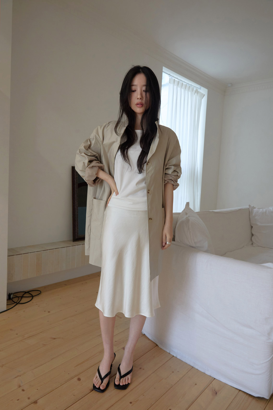 ベロアナイロンHラインフレア無地スカート春夏秋 | 詳細画像12