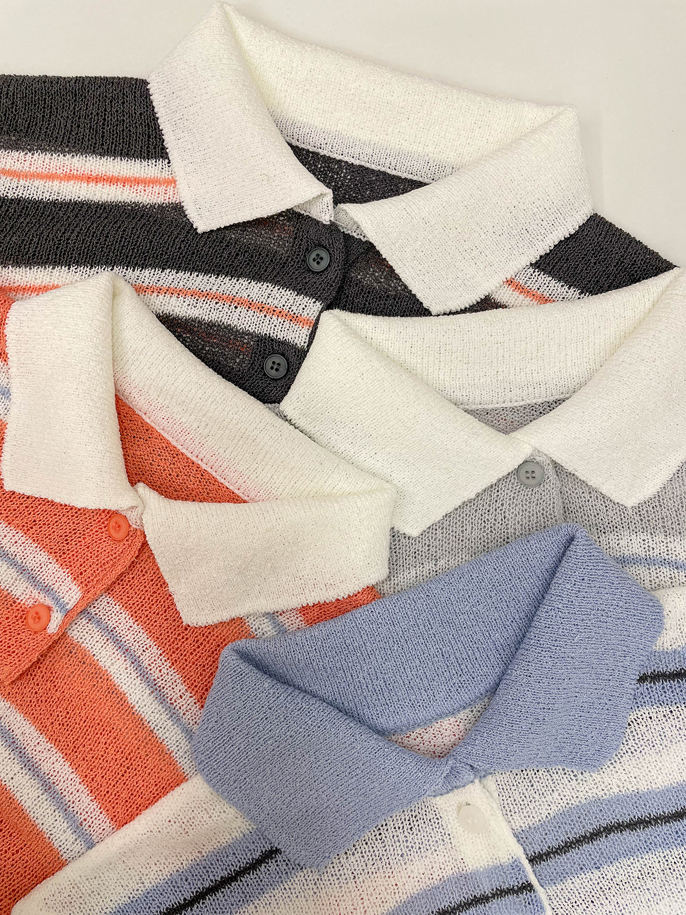 アクリルカラーヘンリーネックドローストリングハーフボタンルーズ長袖ボーダーTシャツ | 詳細画像20