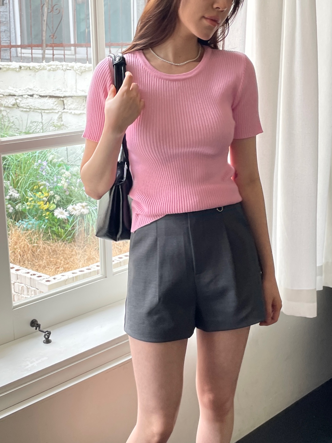 リブラウンドネックスリム半袖無地Tシャツ | 詳細画像12