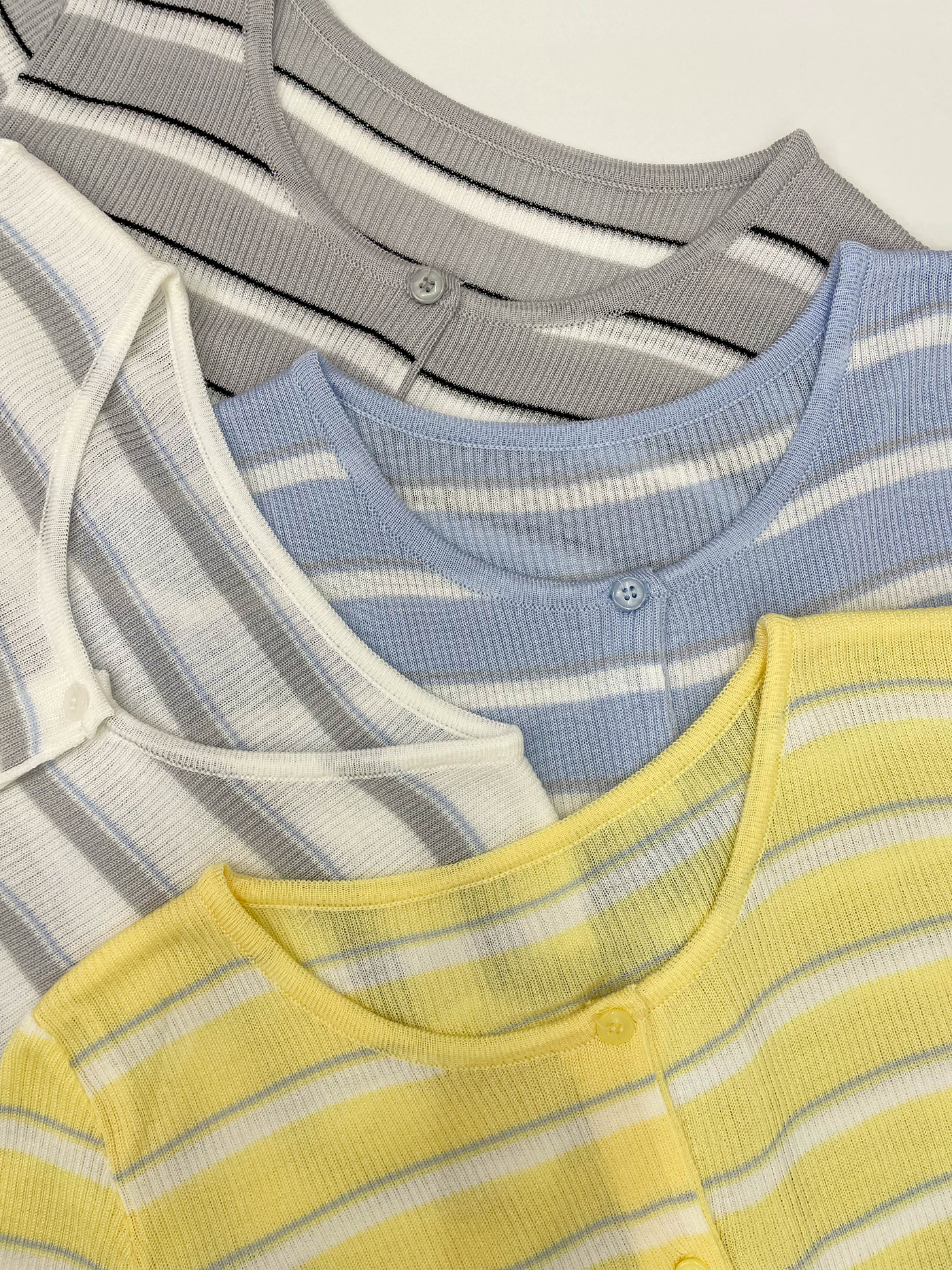 アクリルボタンラウンドネックスリム長袖ボーダーカーディガンノースリーブアンサンブル | 詳細画像20