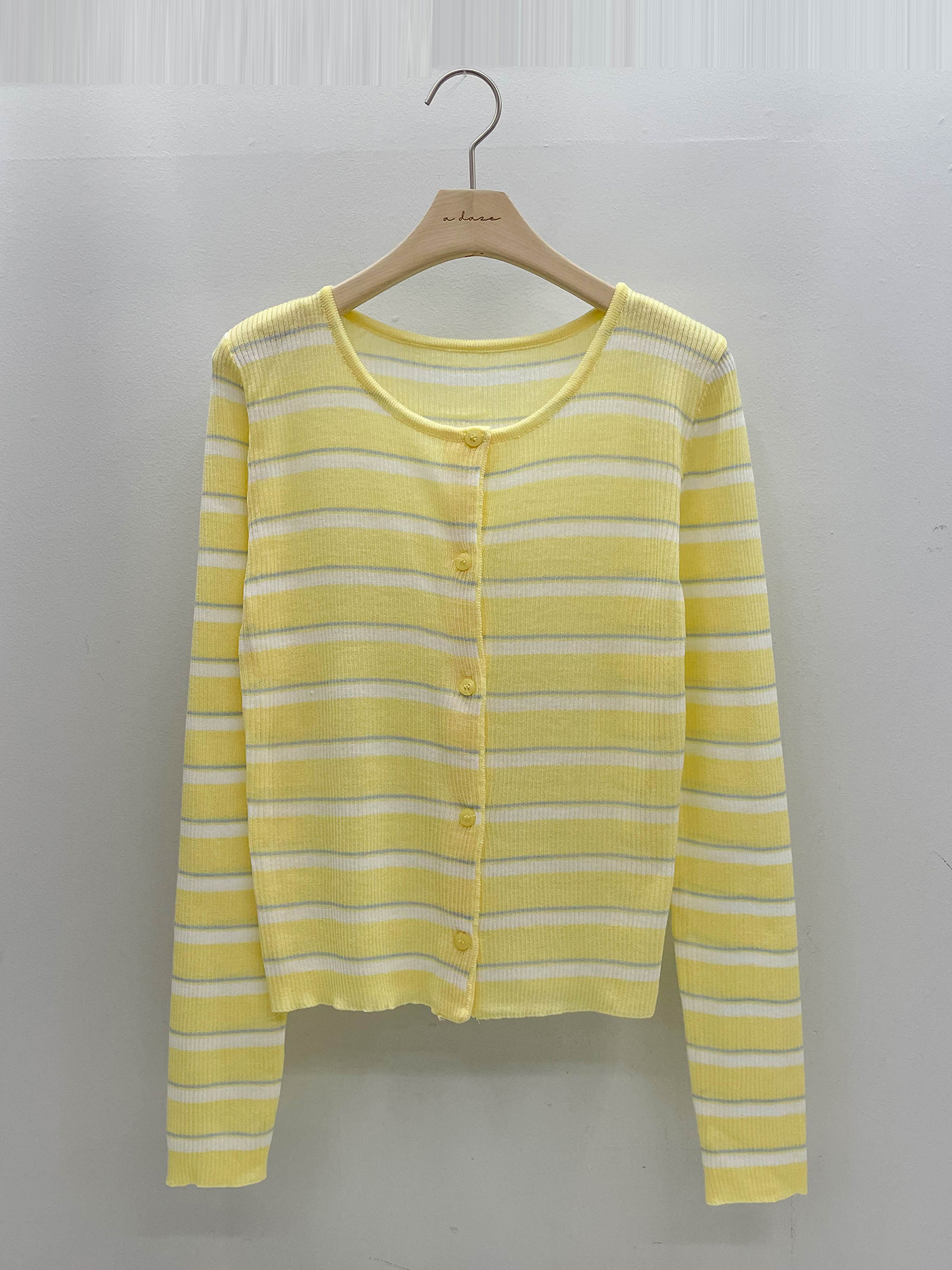 アクリルボタンラウンドネックスリム長袖ボーダーカーディガンノースリーブアンサンブル | 詳細画像17