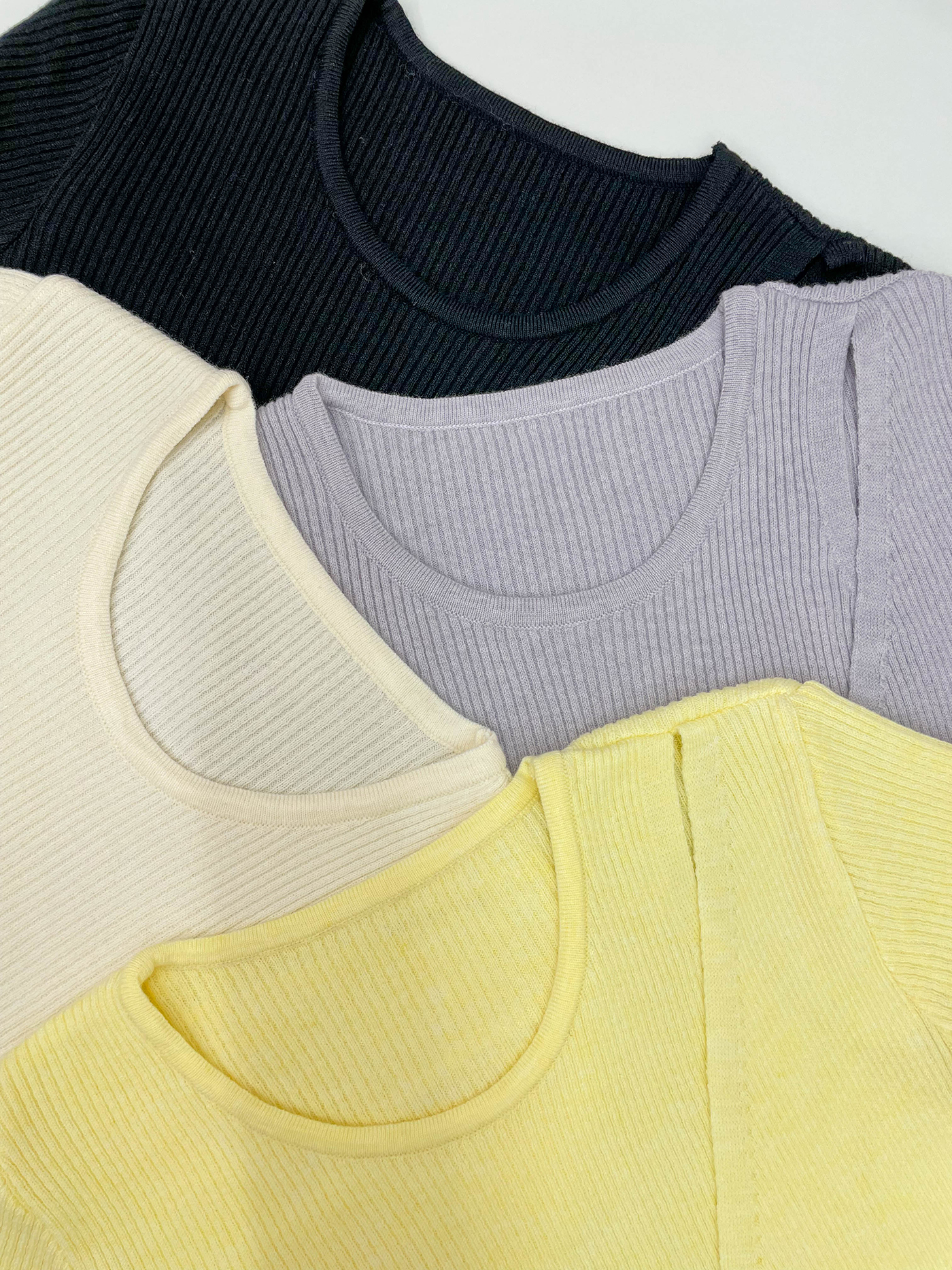 リブラウンドネックワンショルダースリムレイヤード風カシュクールアンバランス長袖無地ニット | 詳細画像18