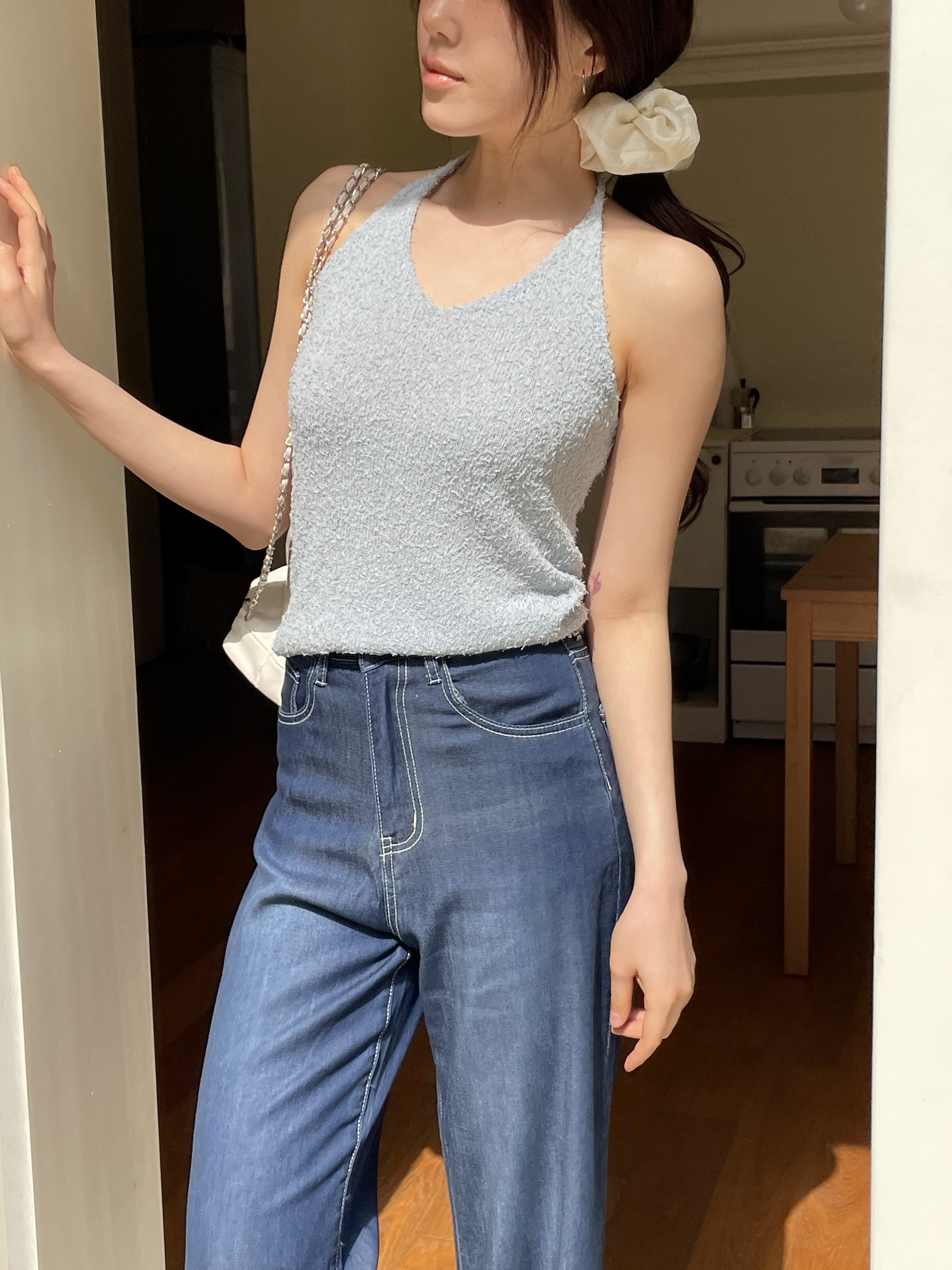 アクリルストラップホルターネックスリム無地ビスチェ | 詳細画像6