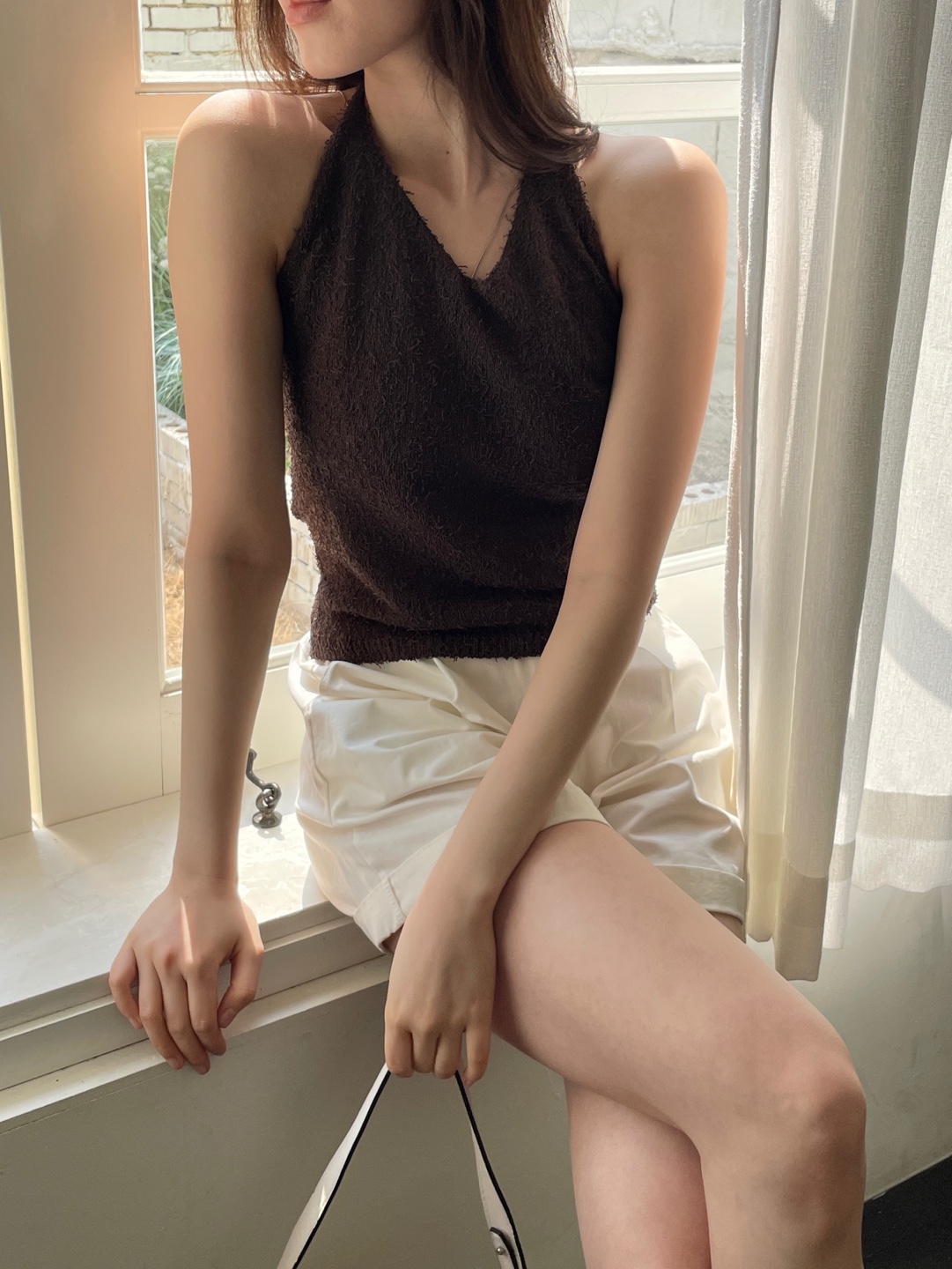 アクリルストラップホルターネックスリム無地ビスチェ | 詳細画像5