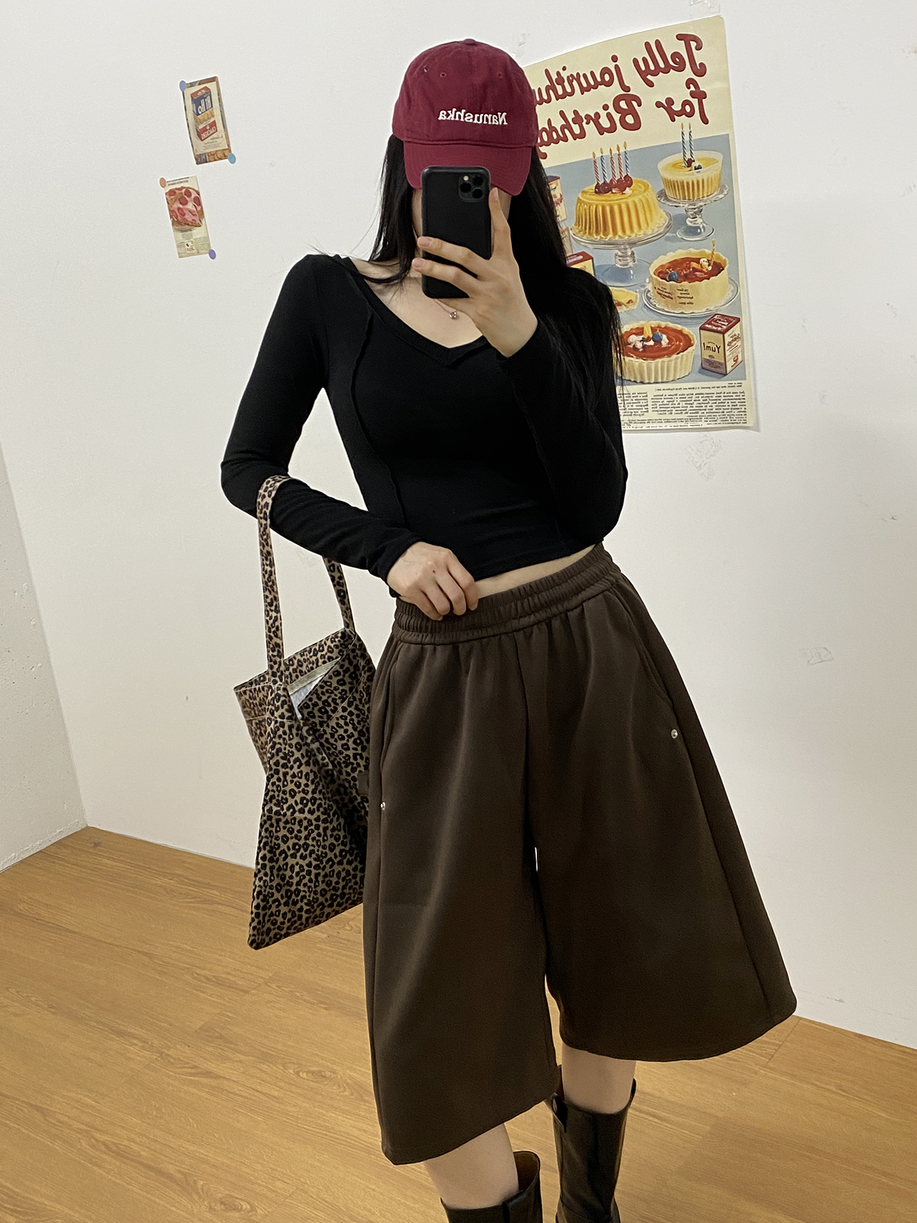 ラインクロップドスリム長袖リブ無地Tシャツ | 詳細画像7