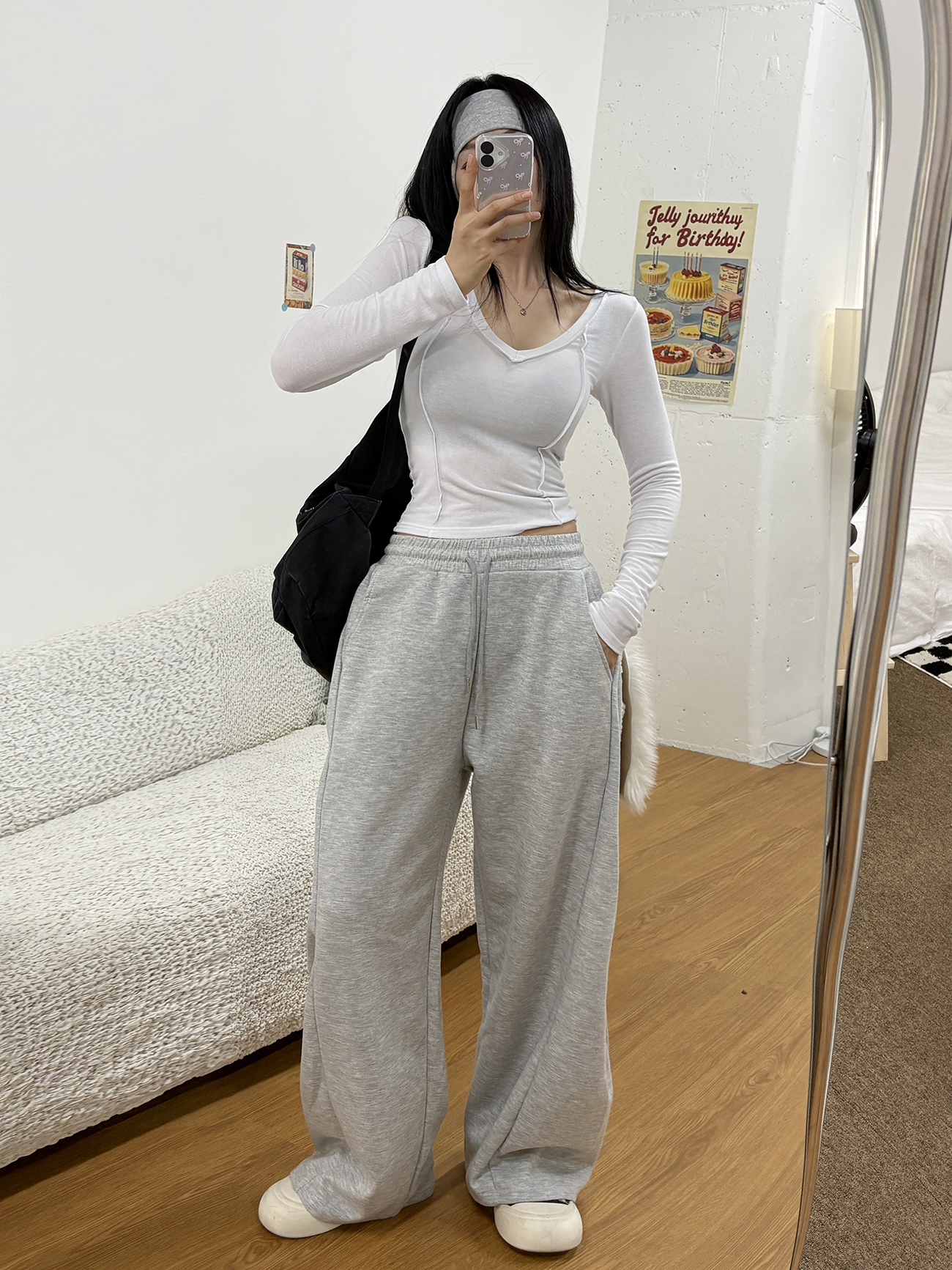 ラインクロップドスリム長袖リブ無地Tシャツ | 詳細画像3