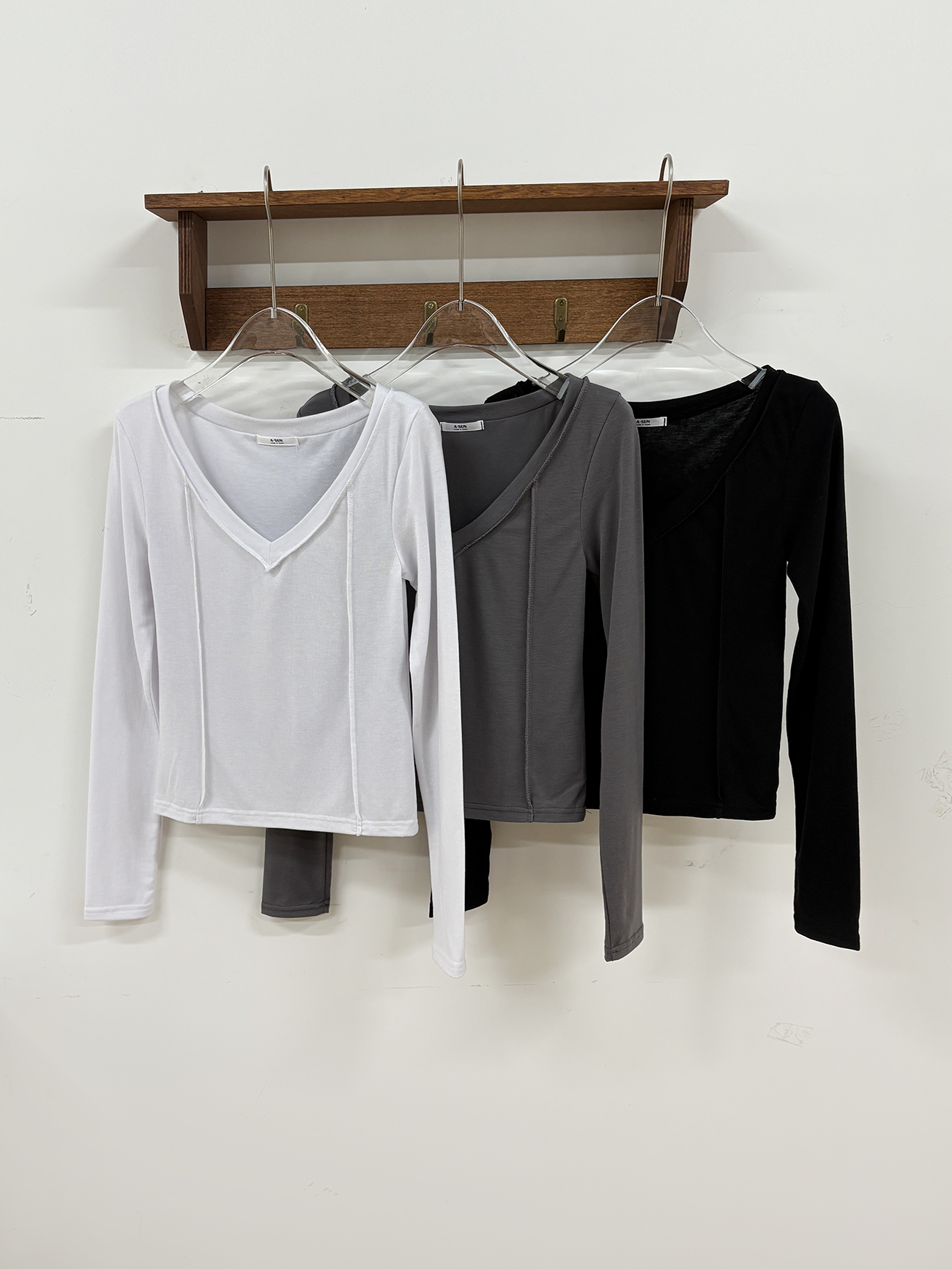 ラインクロップドスリム長袖リブ無地Tシャツ | 詳細画像8