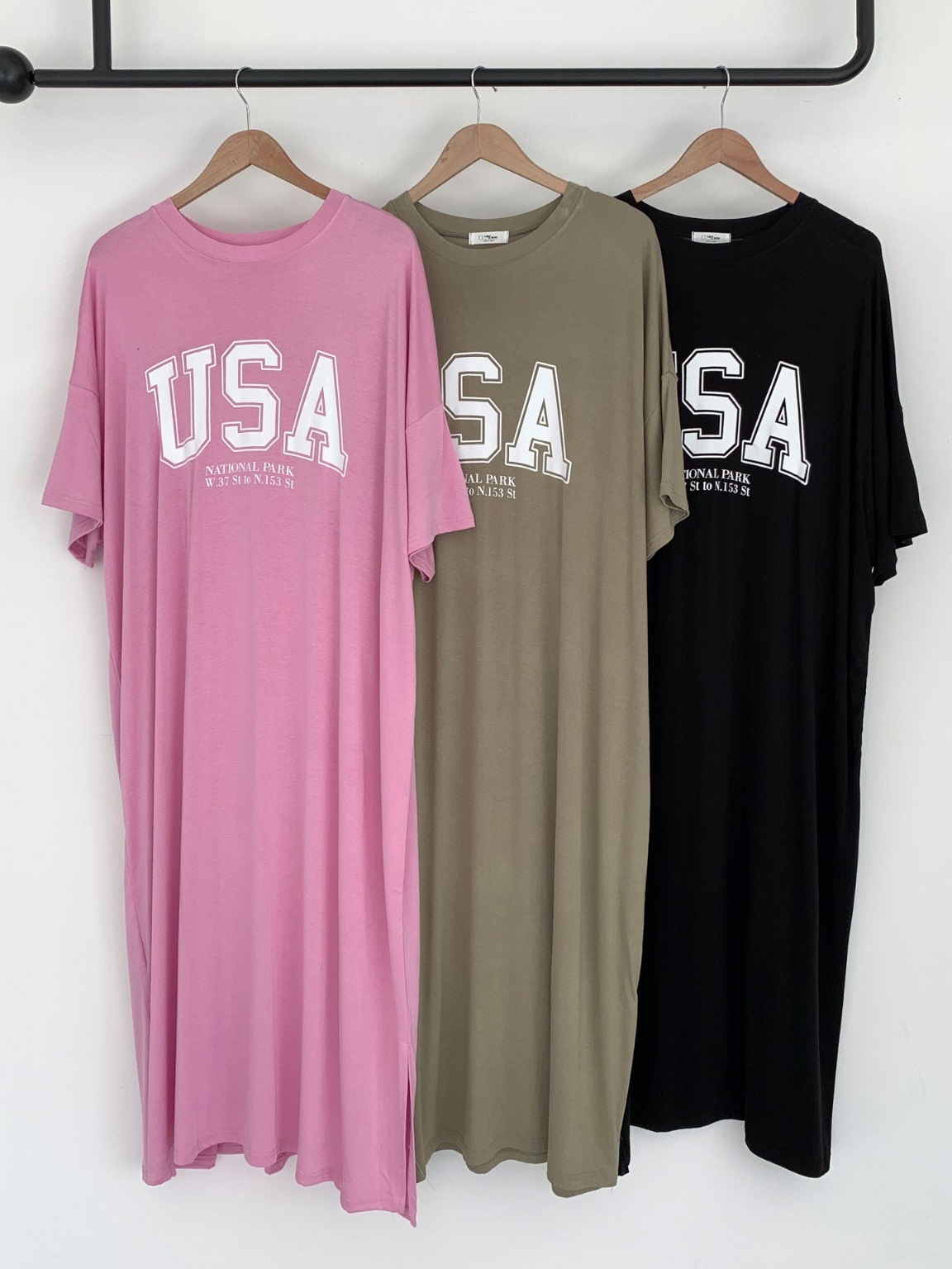 ラウンドネックスリットオーバーサイズマキシロング半袖ビッグプリントワンピース | 詳細画像3