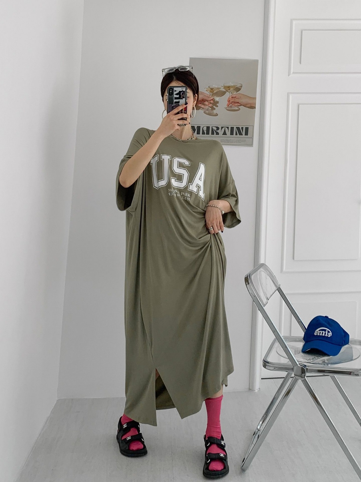 ラウンドネックスリットオーバーサイズマキシロング半袖ビッグプリントワンピース | 詳細画像10