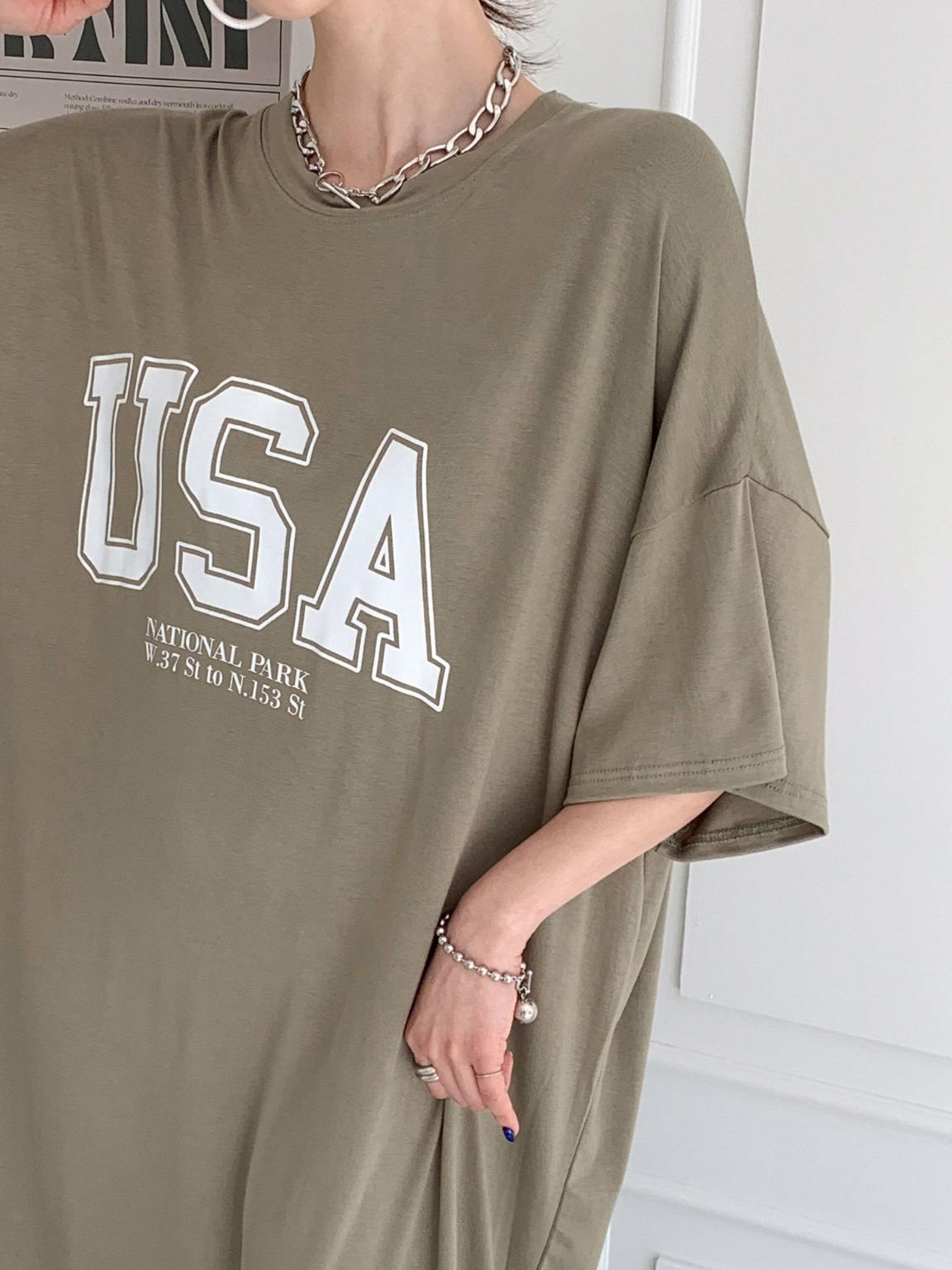 ラウンドネックスリットオーバーサイズマキシロング半袖ビッグプリントワンピース | 詳細画像20