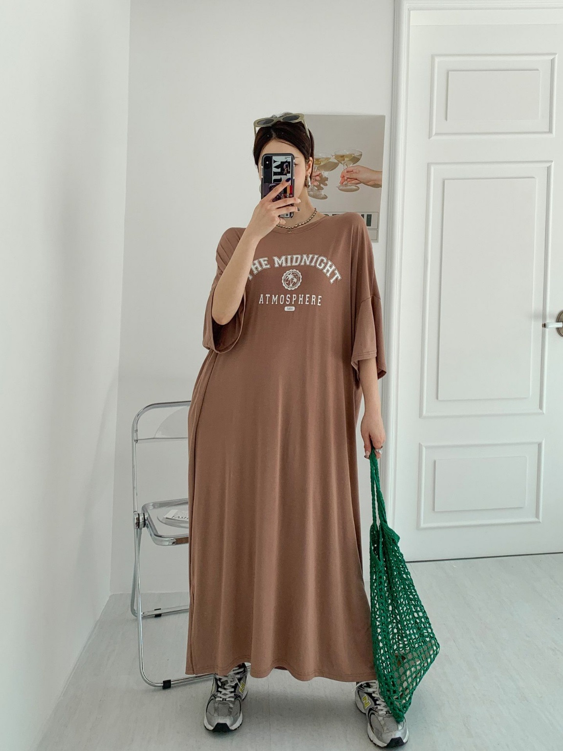 ラウンドネックスリットオーバーサイズマキシロングビッグプリントワンピース | 詳細画像2