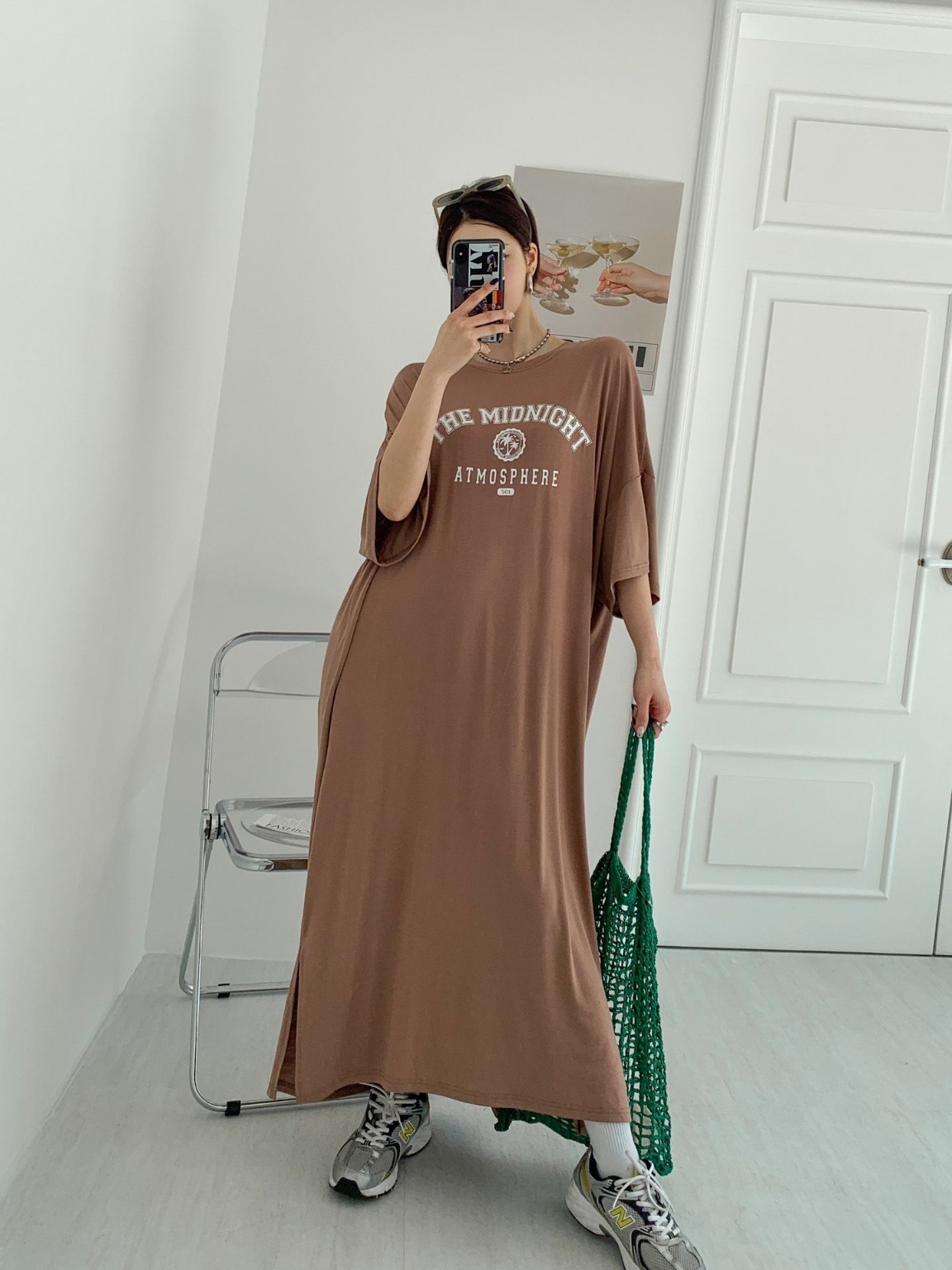 ラウンドネックスリットオーバーサイズマキシロングビッグプリントワンピース | 詳細画像4