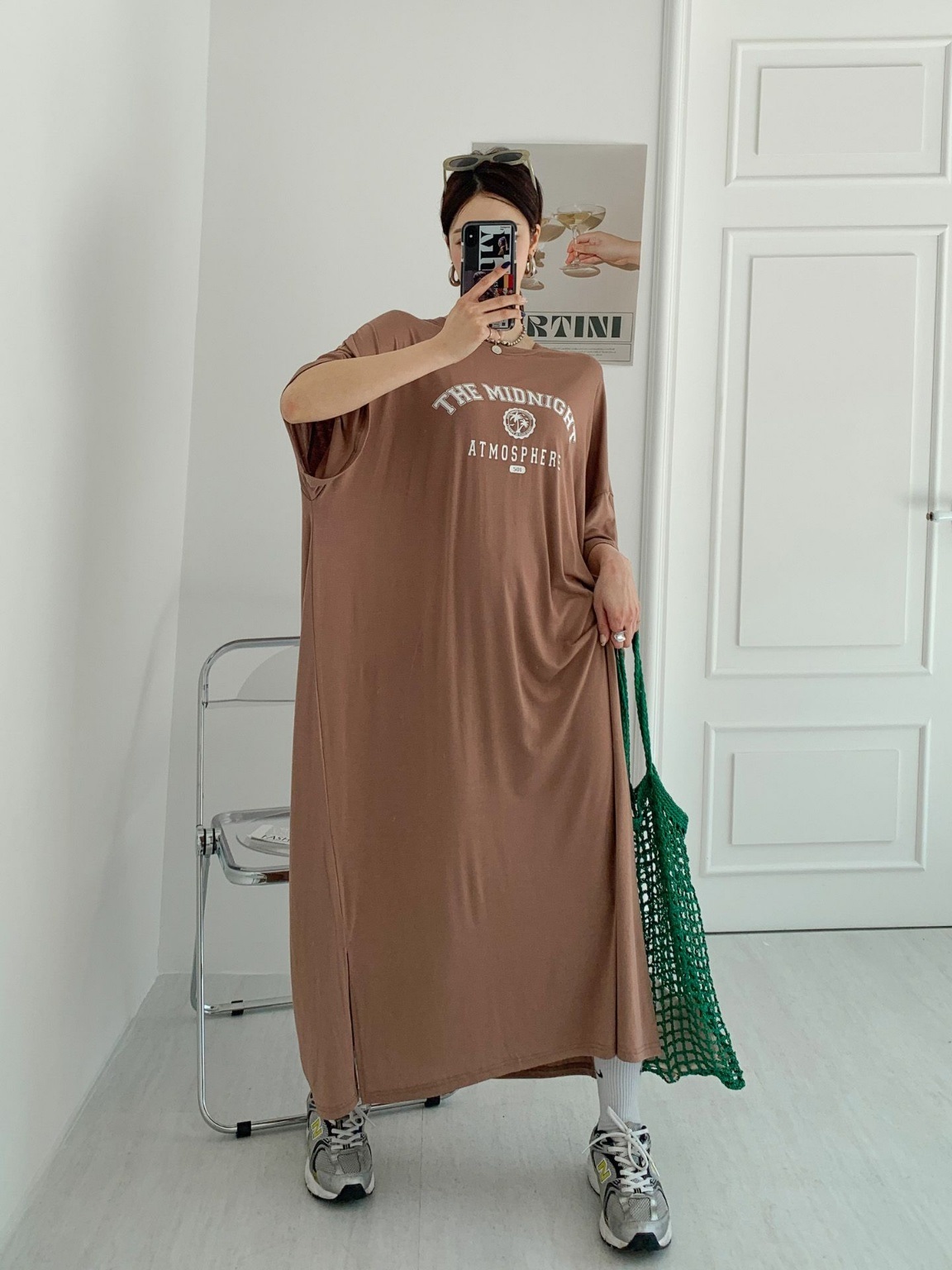 ラウンドネックスリットオーバーサイズマキシロングビッグプリントワンピース | 詳細画像5