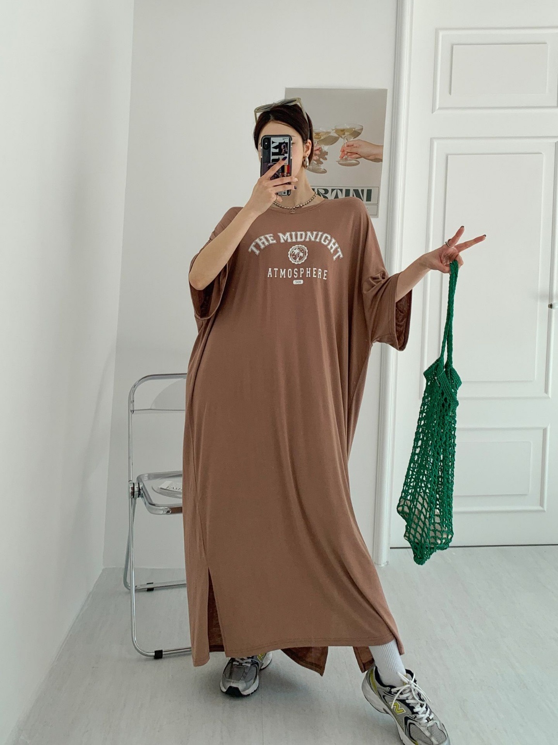 ラウンドネックスリットオーバーサイズマキシロングビッグプリントワンピース | 詳細画像6