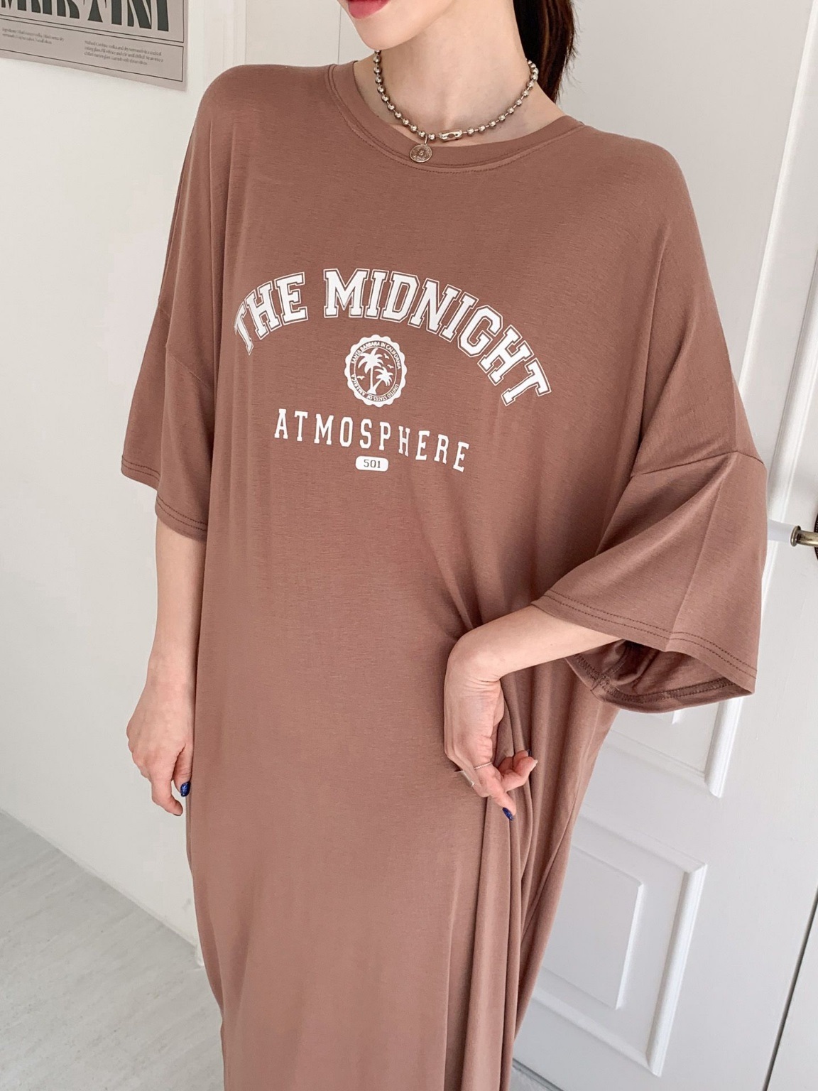 ラウンドネックスリットオーバーサイズマキシロングビッグプリントワンピース | 詳細画像7