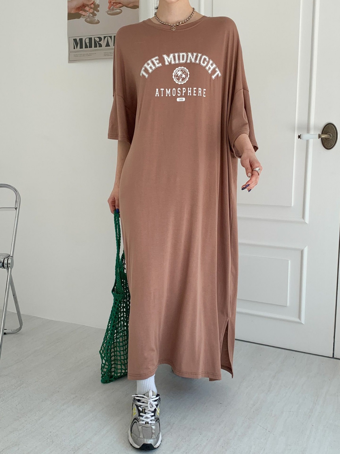 ラウンドネックスリットオーバーサイズマキシロングビッグプリントワンピース | 詳細画像9