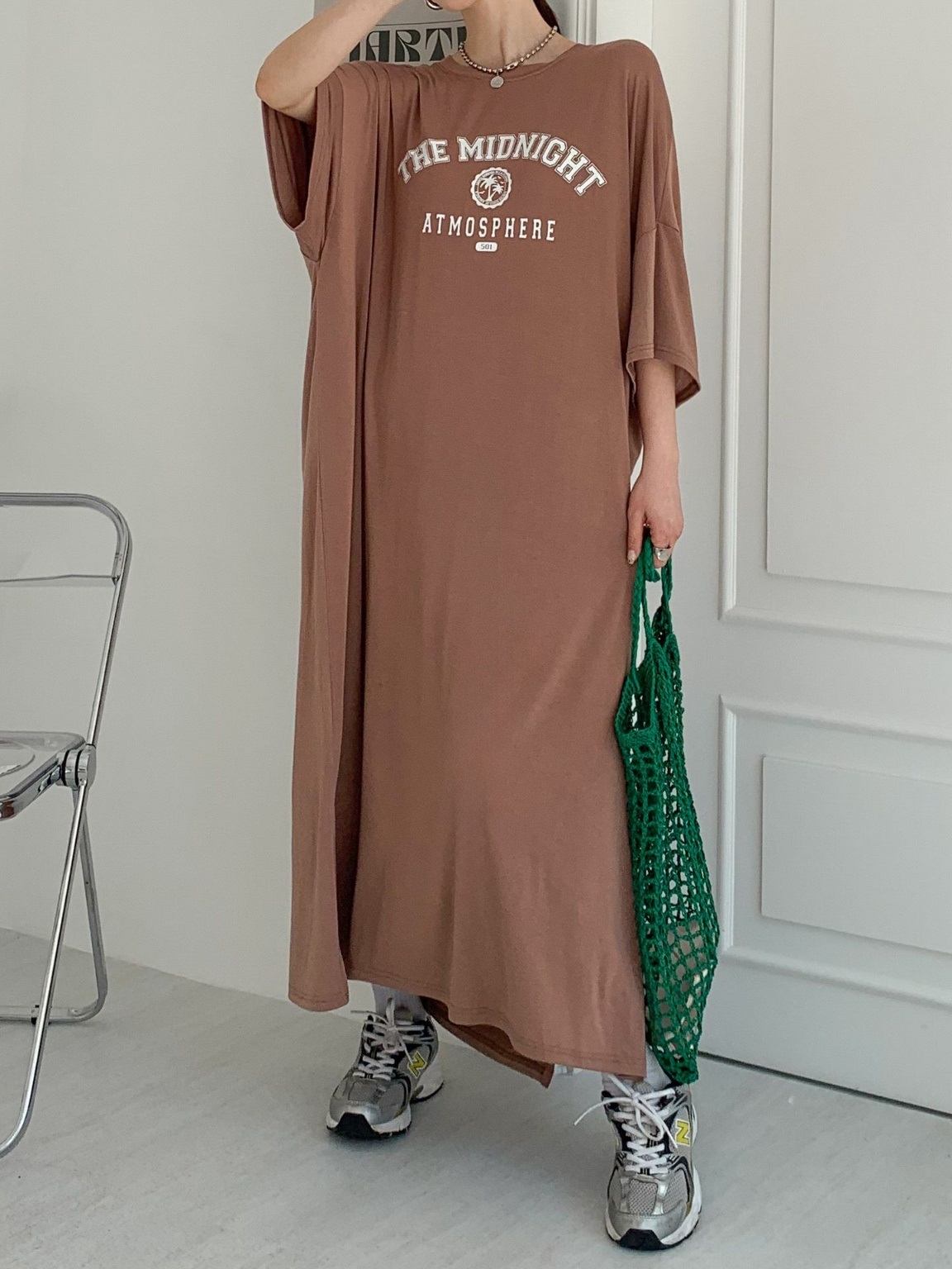 ラウンドネックスリットオーバーサイズマキシロングビッグプリントワンピース | 詳細画像10