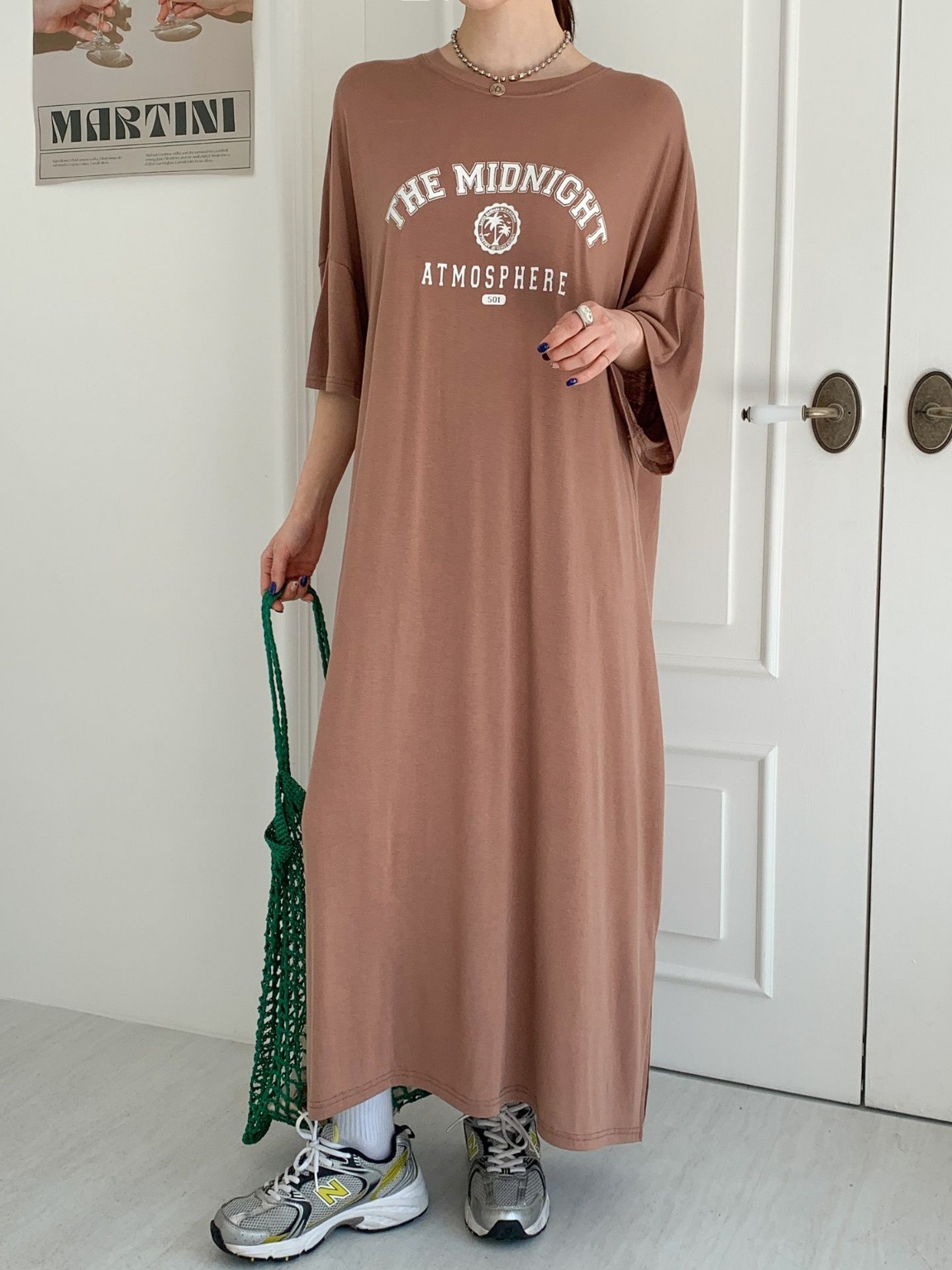 ラウンドネックスリットオーバーサイズマキシロングビッグプリントワンピース | 詳細画像11