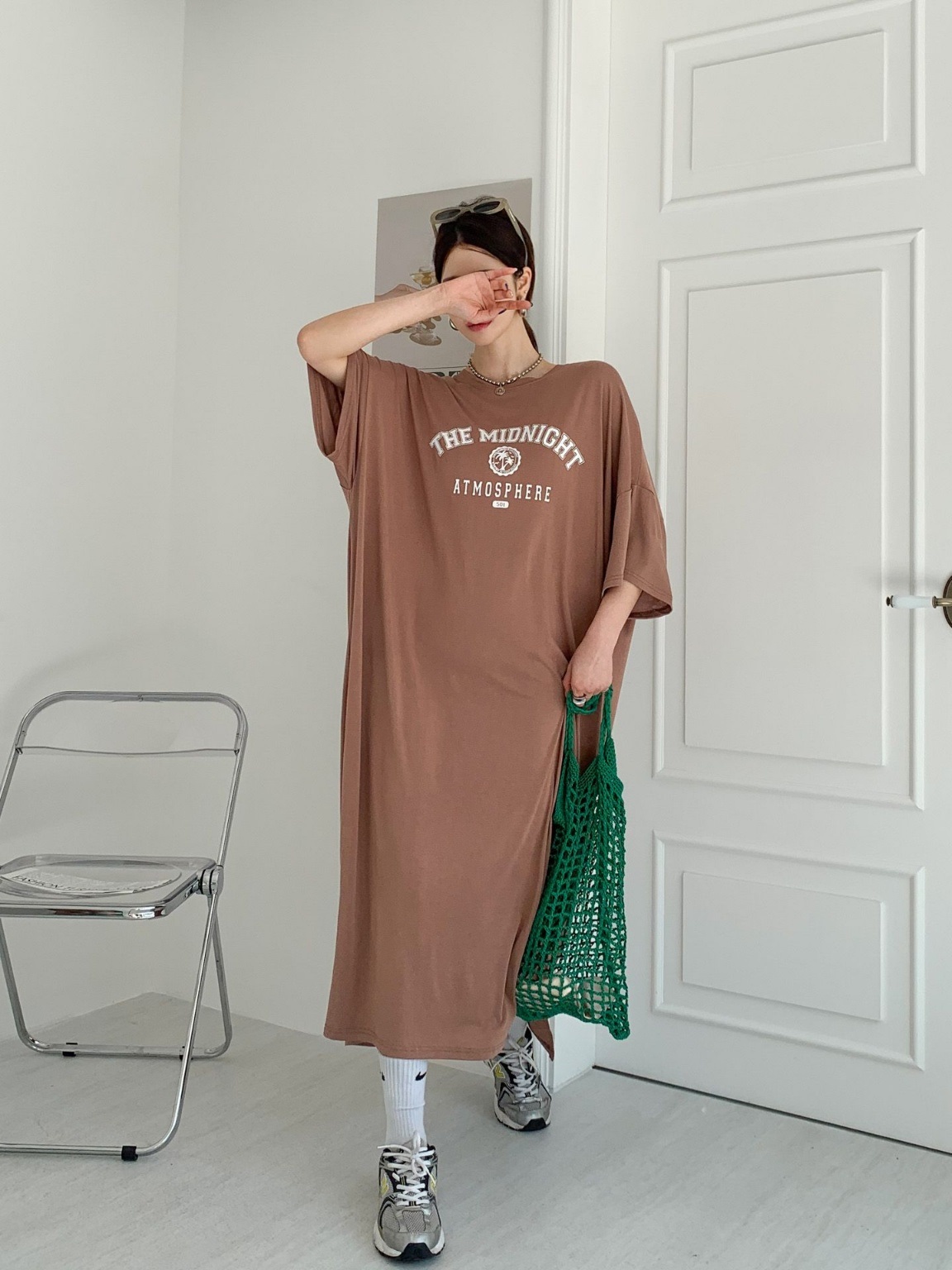 ラウンドネックスリットオーバーサイズマキシロングビッグプリントワンピース | 詳細画像13