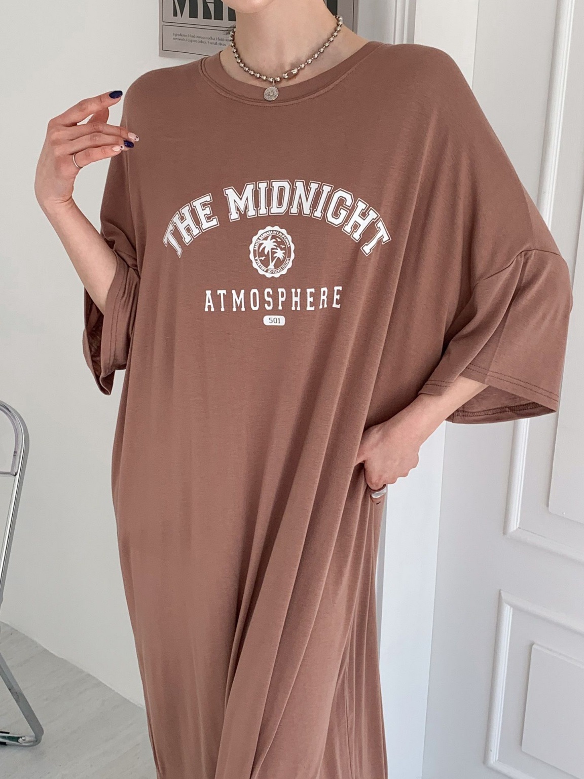 ラウンドネックスリットオーバーサイズマキシロングビッグプリントワンピース | 詳細画像15