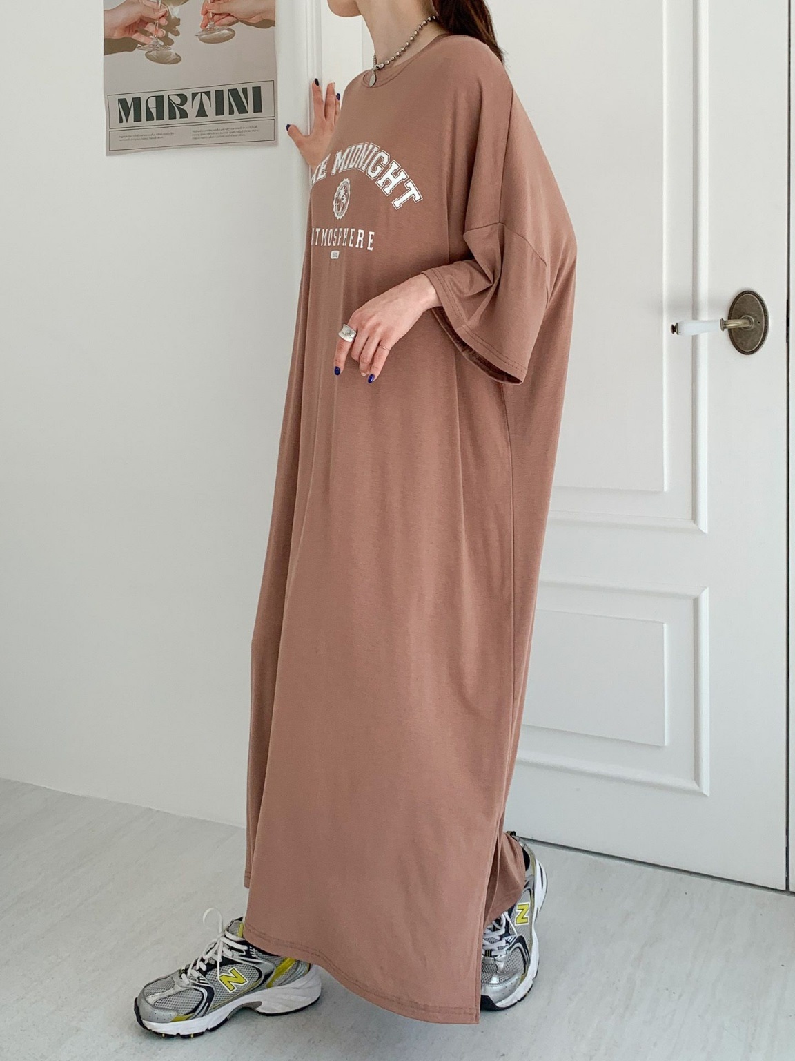 ラウンドネックスリットオーバーサイズマキシロングビッグプリントワンピース | 詳細画像14