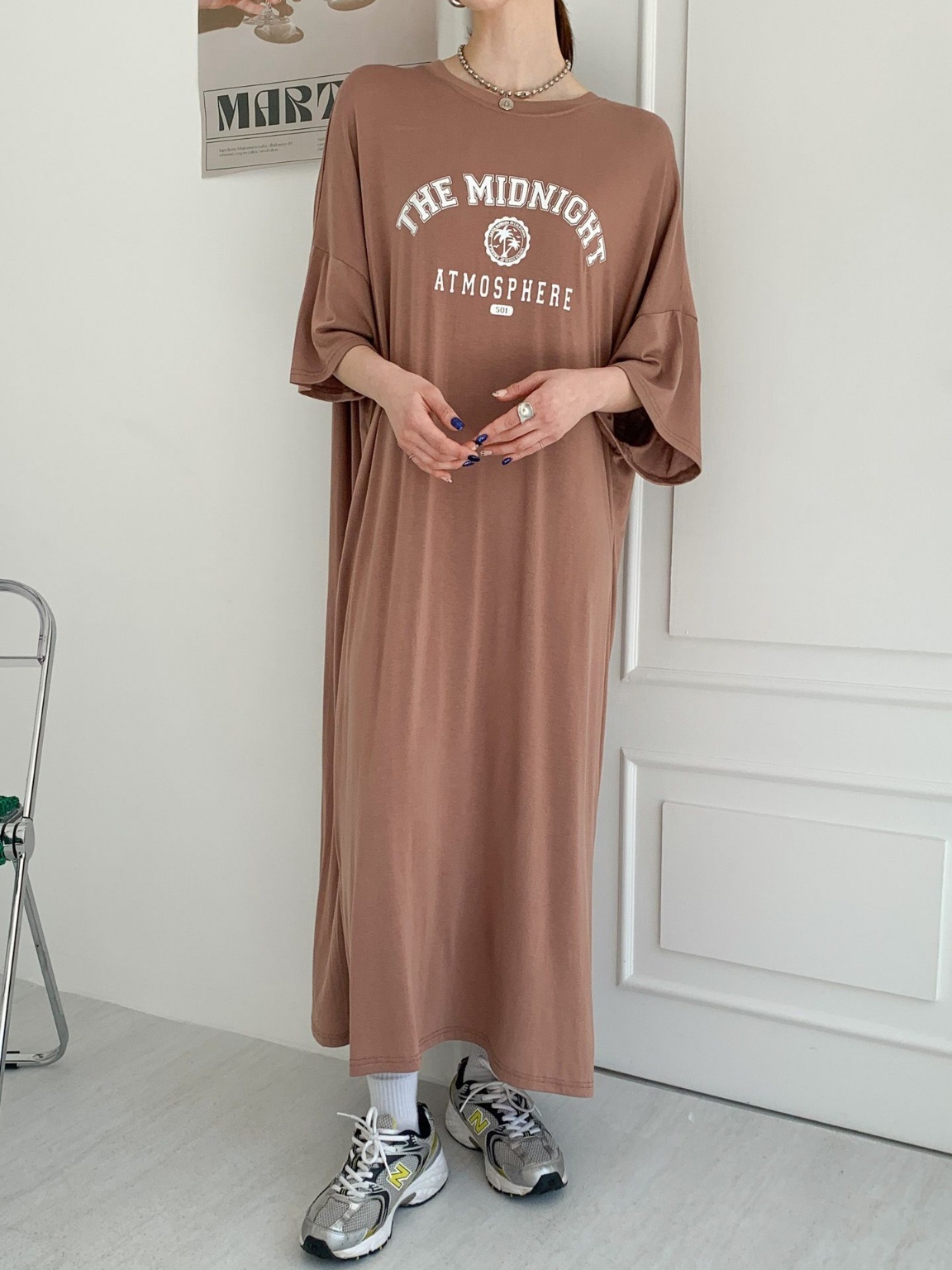 ラウンドネックスリットオーバーサイズマキシロングビッグプリントワンピース | 詳細画像16