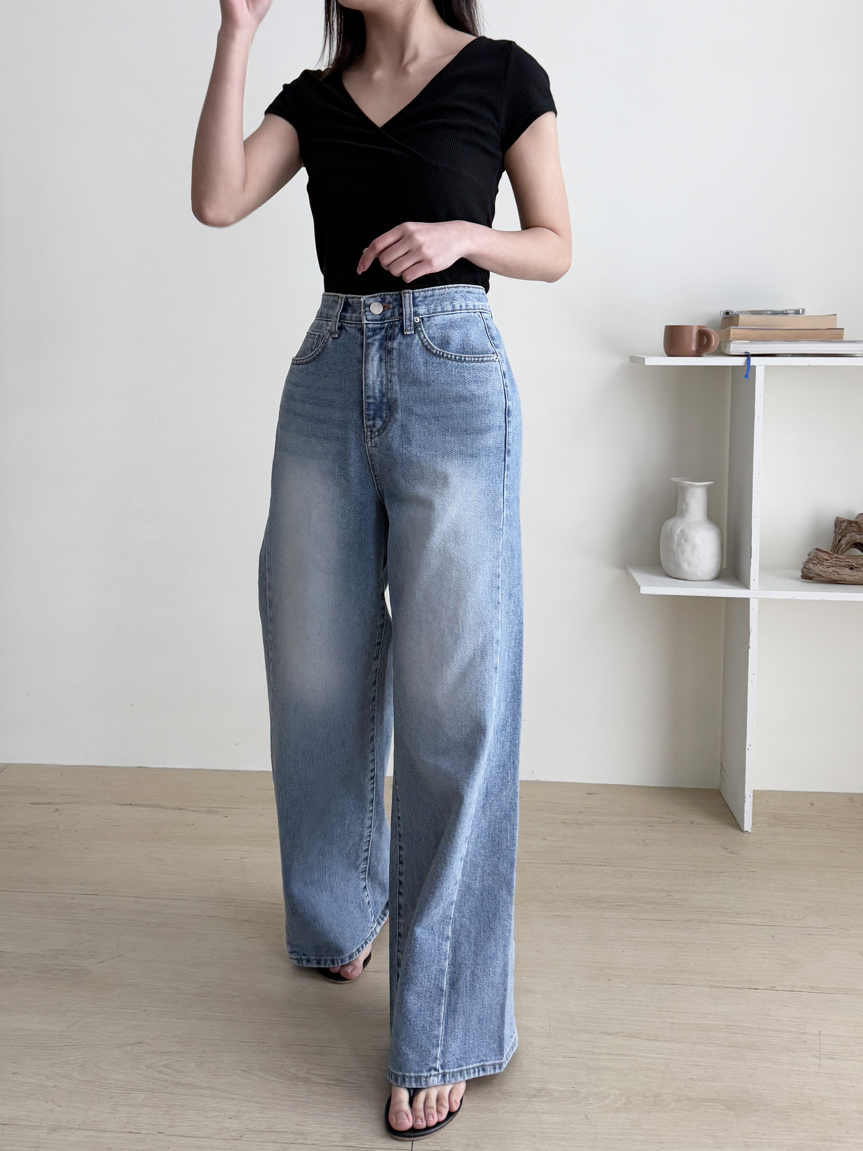 ウォッシングラインワイドサイドデニムパンツ | 詳細画像2