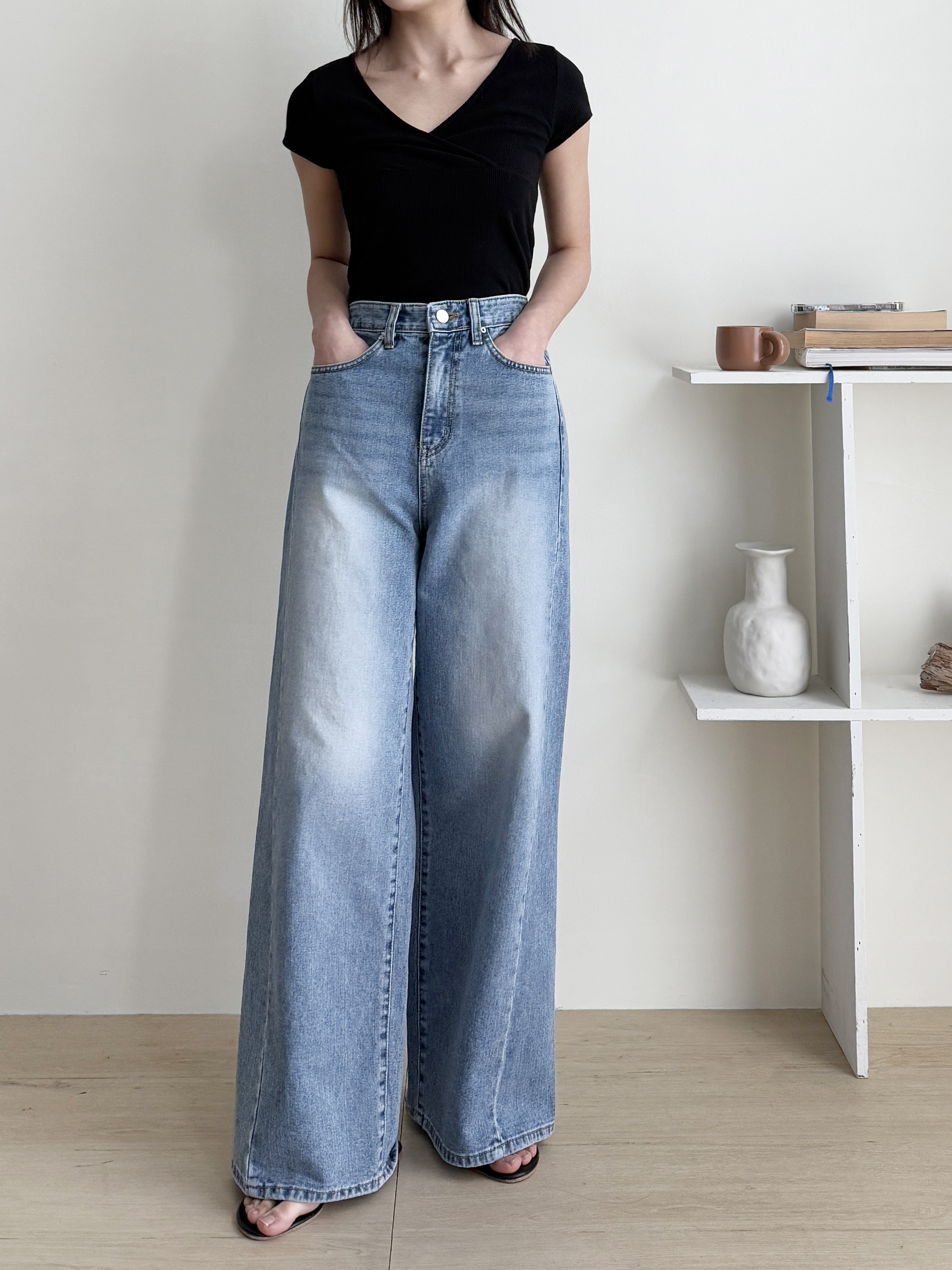 ウォッシングラインワイドサイドデニムパンツ | 詳細画像3