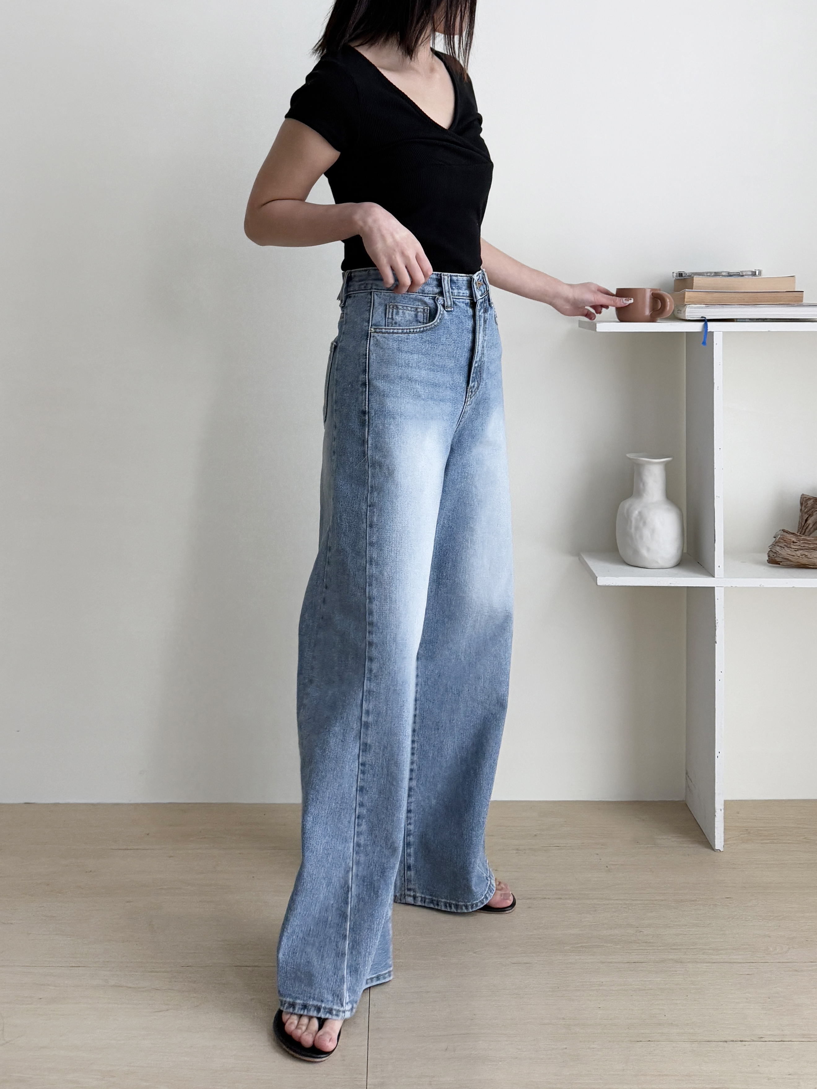 ウォッシングラインワイドサイドデニムパンツ | 詳細画像4