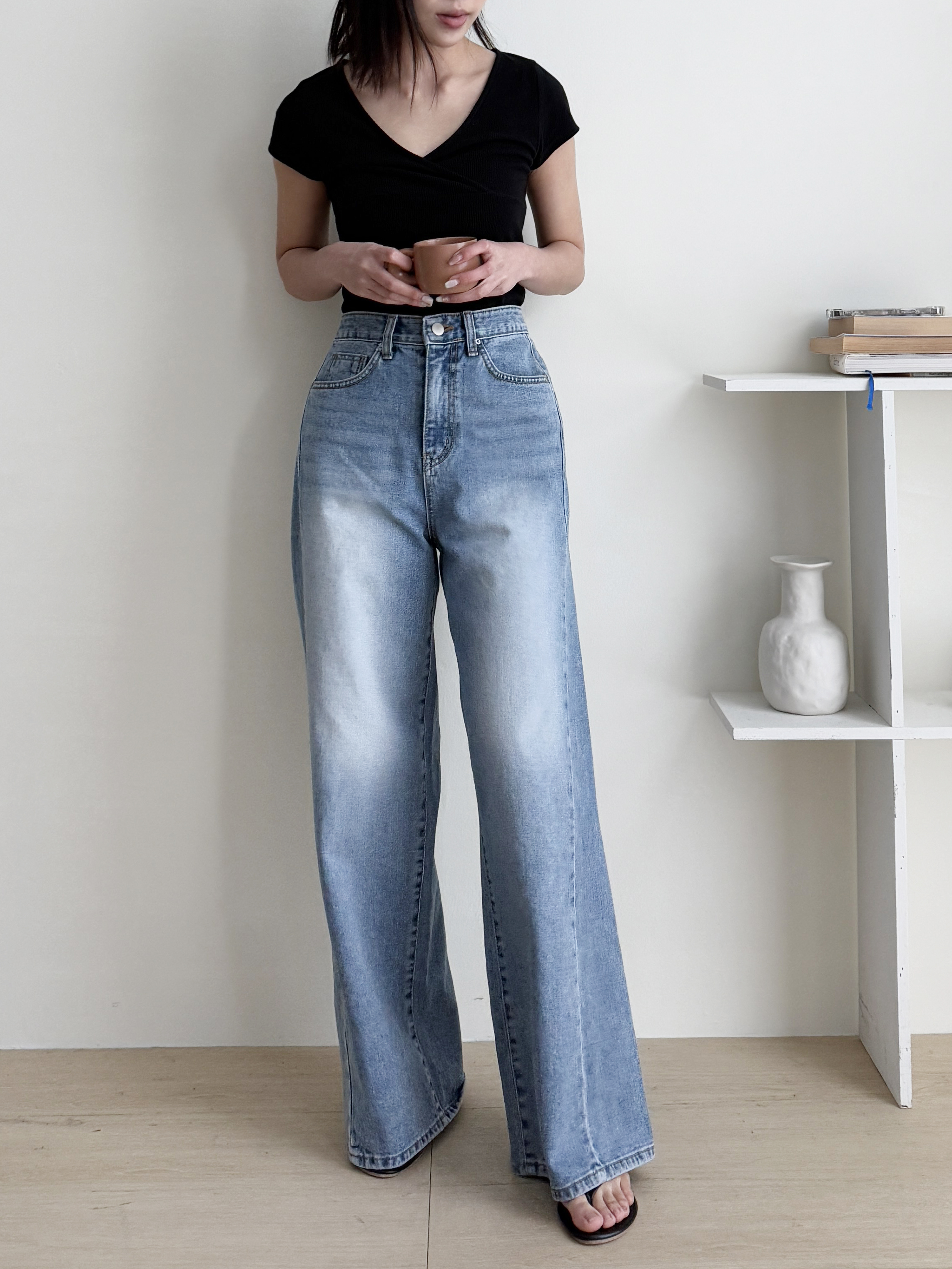 ウォッシングラインワイドサイドデニムパンツ | 詳細画像5