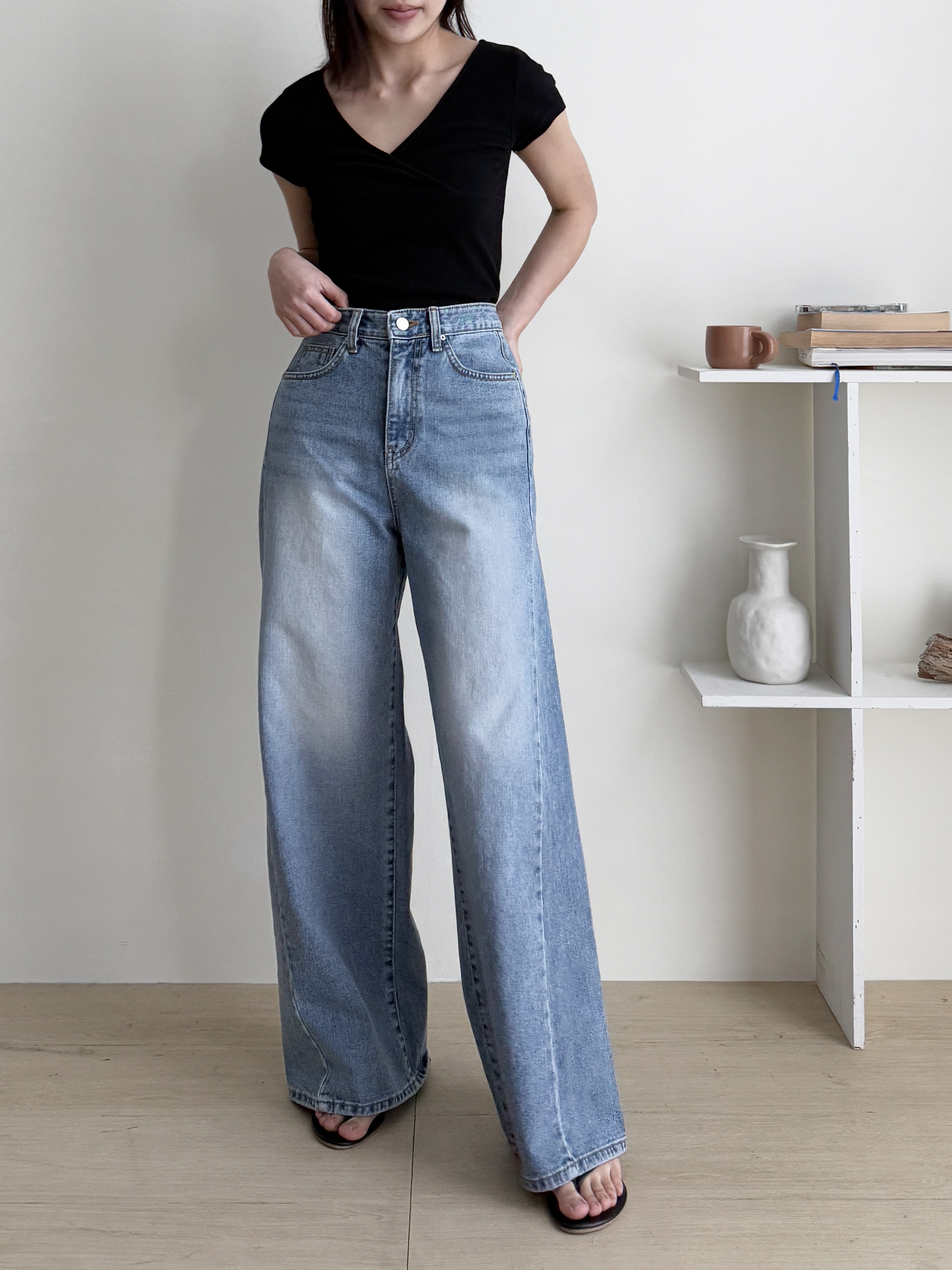 ウォッシングラインワイドサイドデニムパンツ | 詳細画像6