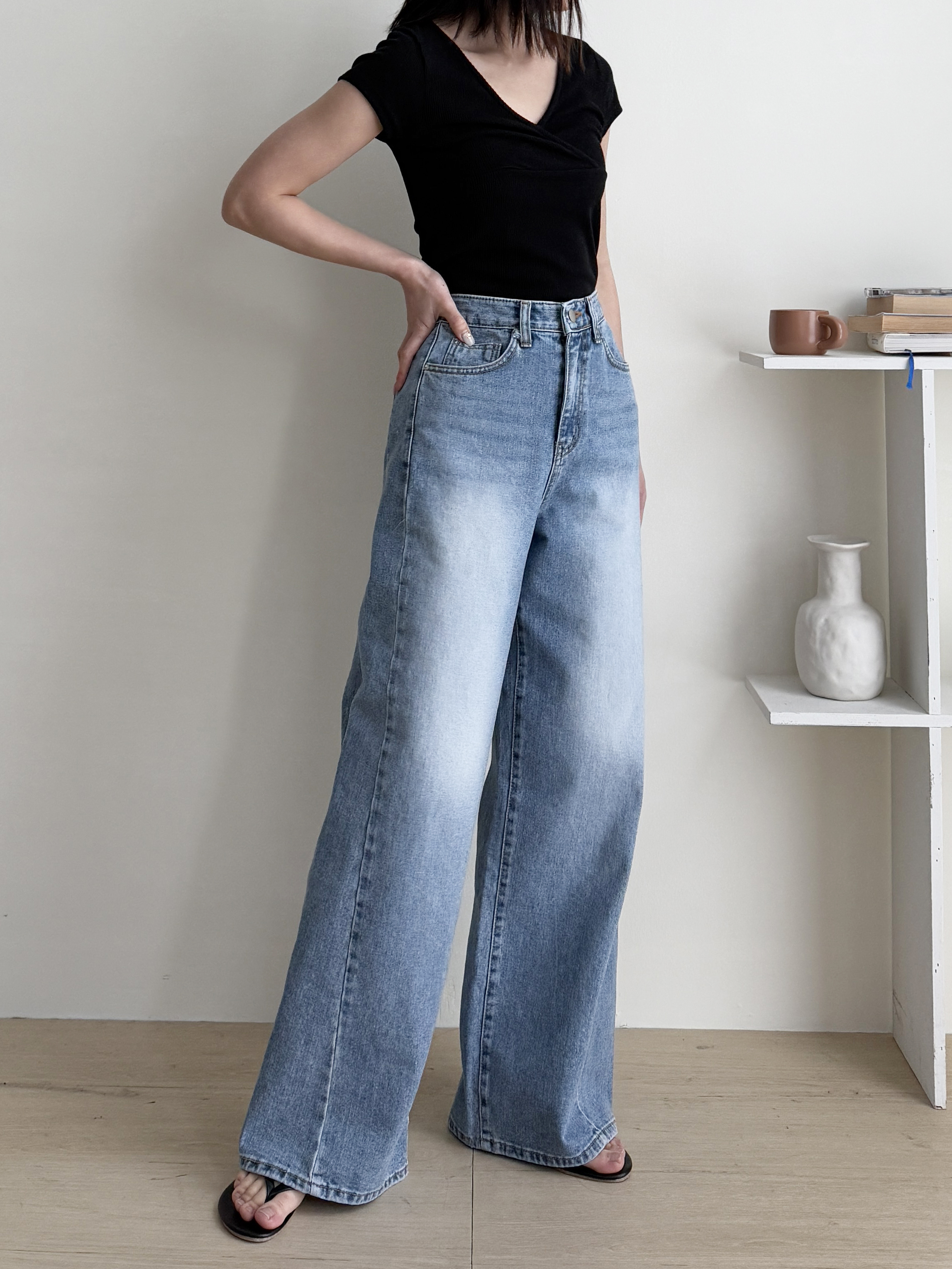 ウォッシングラインワイドサイドデニムパンツ | 詳細画像7