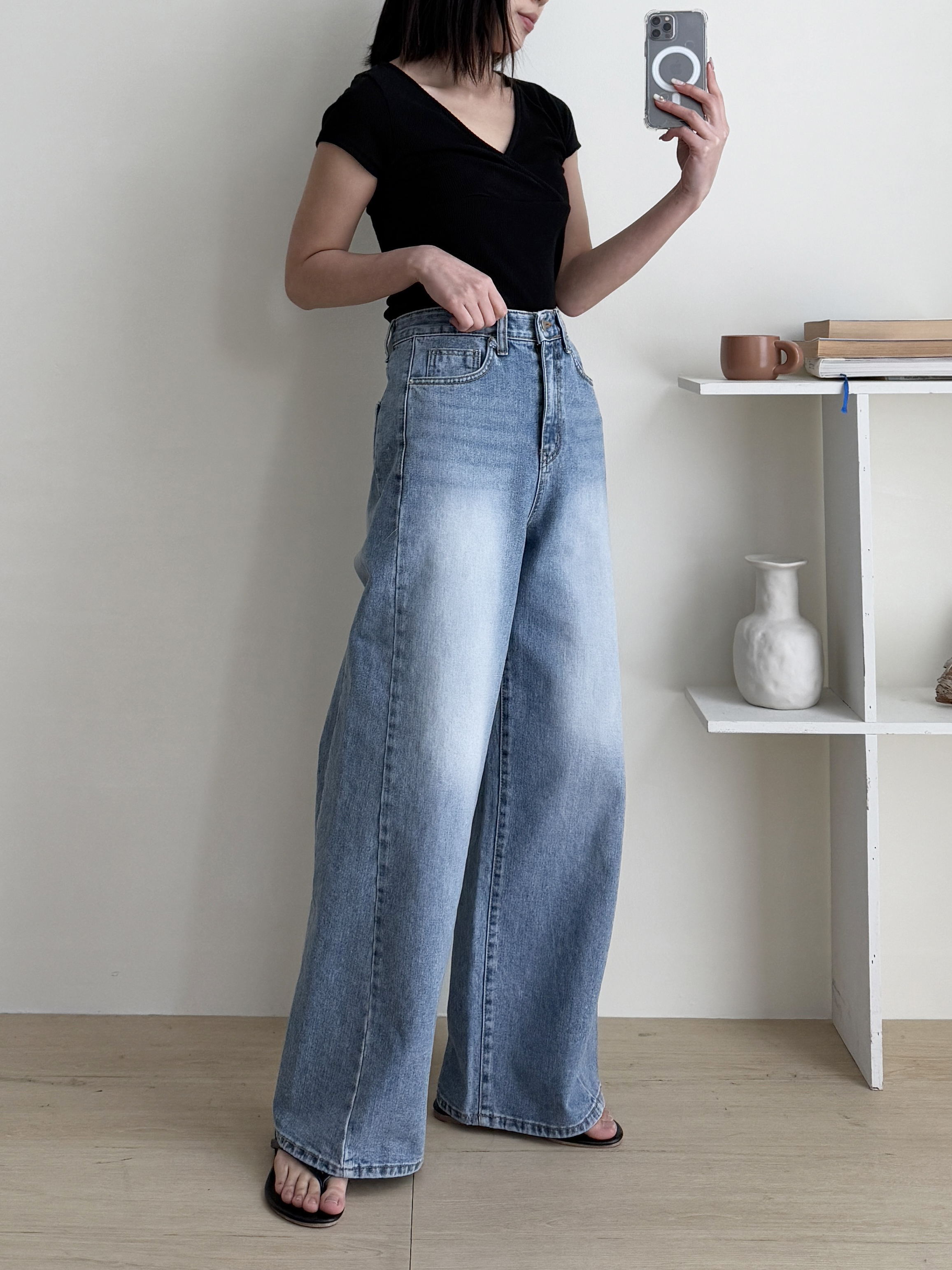 ウォッシングラインワイドサイドデニムパンツ | 詳細画像9