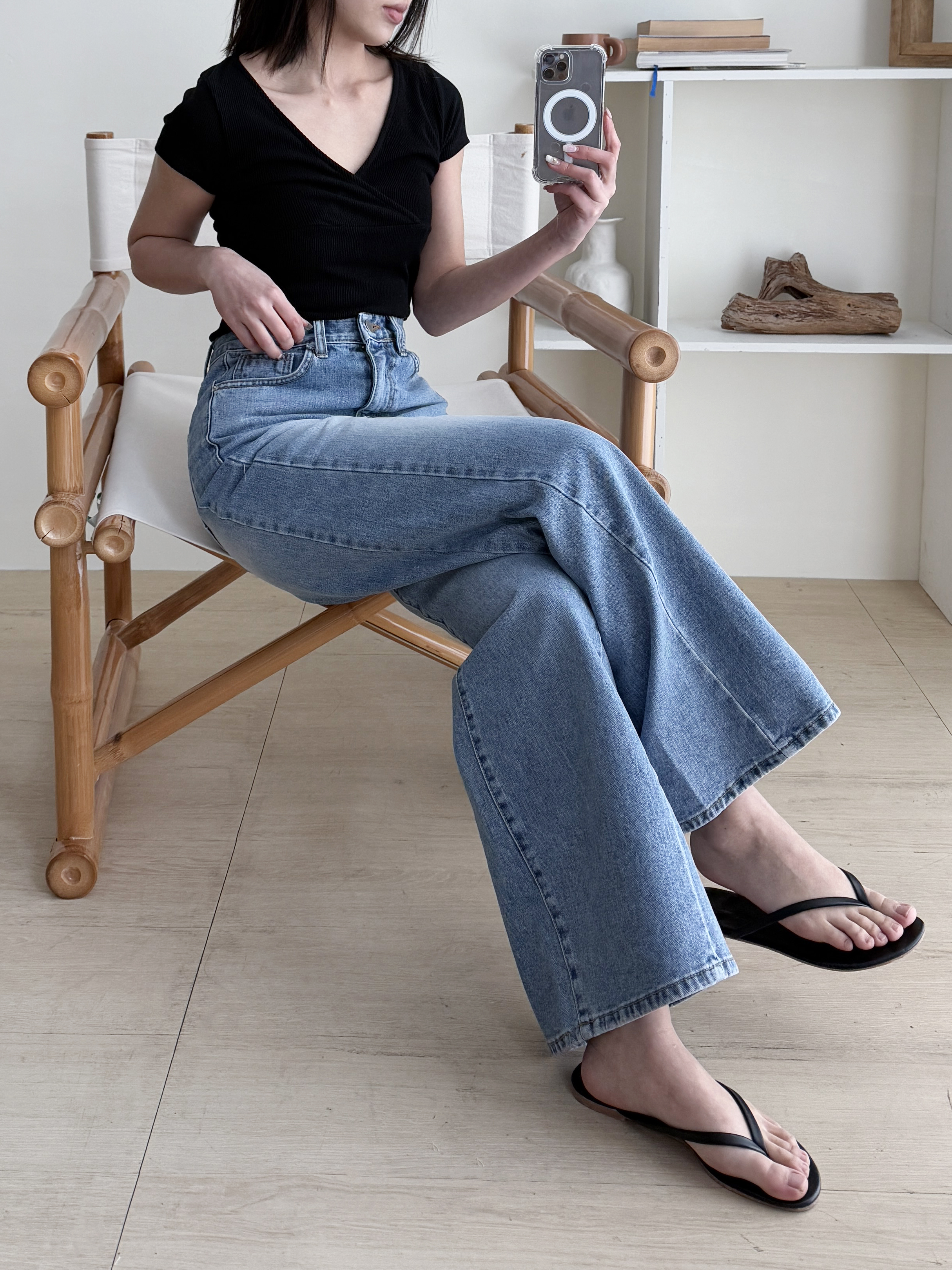 ウォッシングラインワイドサイドデニムパンツ | 詳細画像10