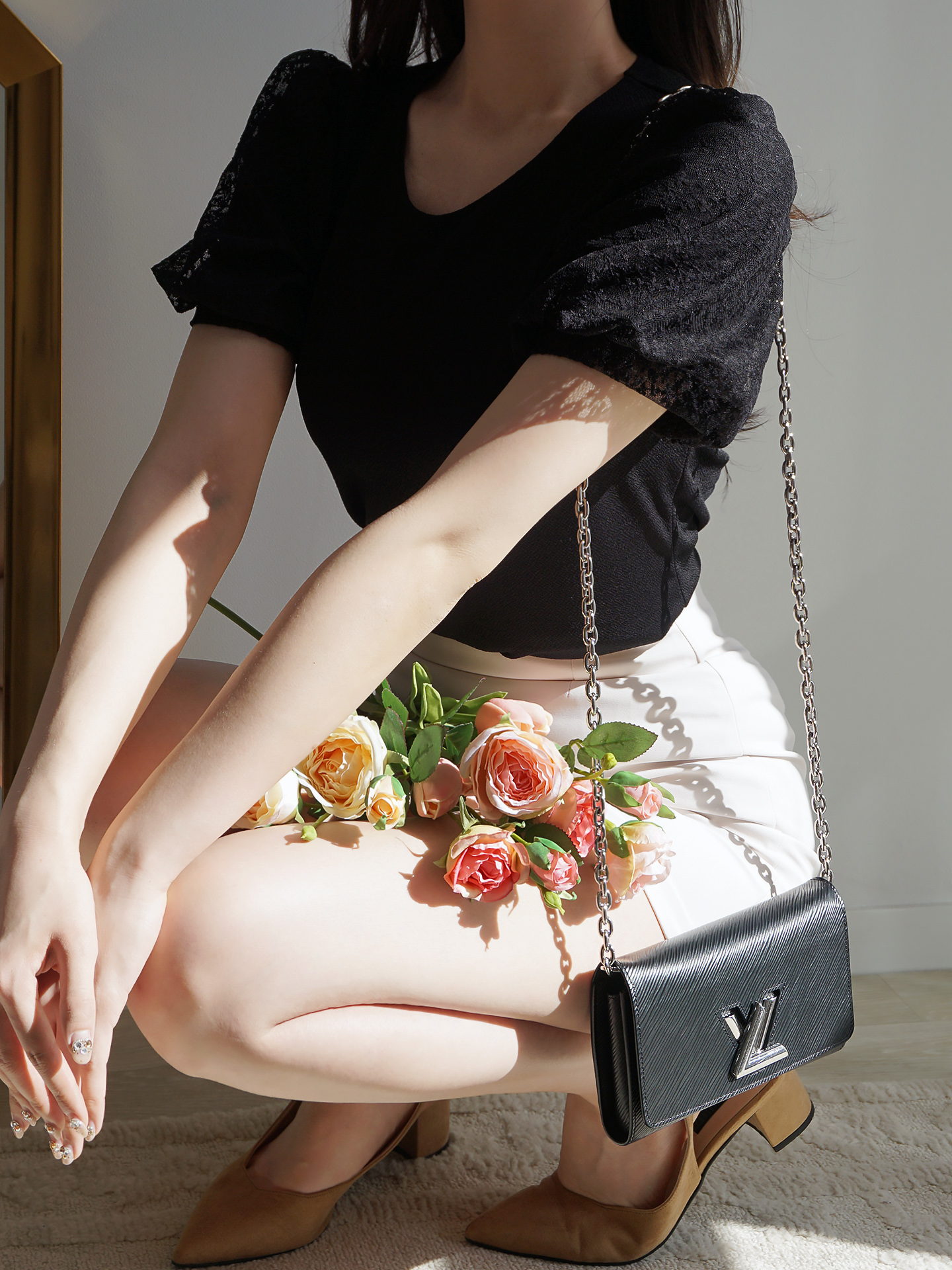 レースラウンドネックパフスリーブ半袖Tシャツ | 詳細画像8