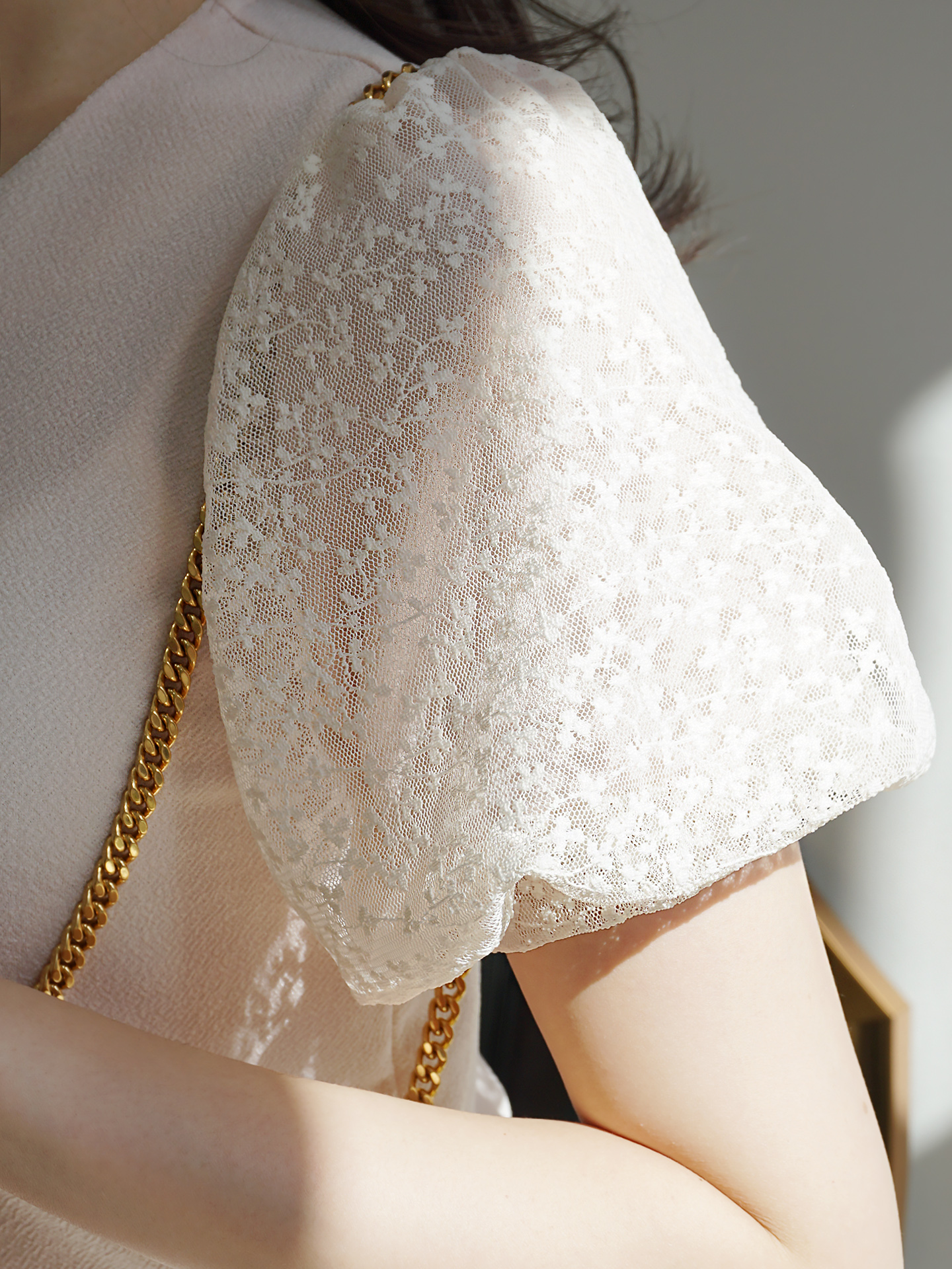 レースラウンドネックパフスリーブ半袖Tシャツ | 詳細画像9