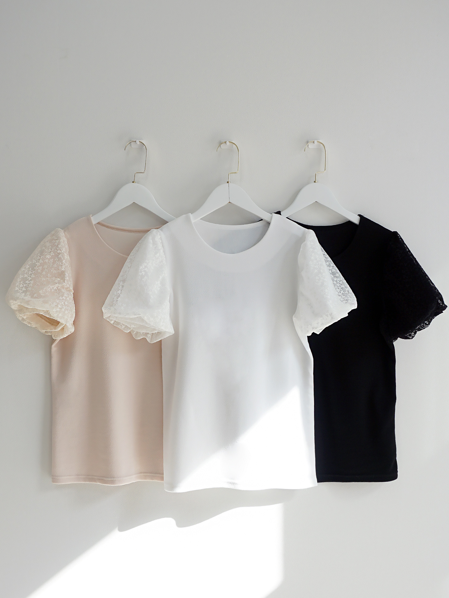 レースラウンドネックパフスリーブ半袖Tシャツ | 詳細画像13