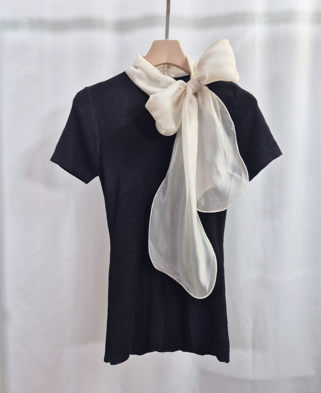 オーガンジーウール混スリム半袖スカーフネックニット | 詳細画像14