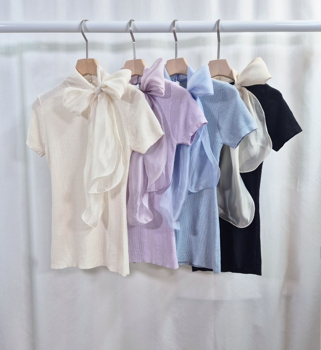 オーガンジーウール混スリム半袖スカーフネックニット | 詳細画像7