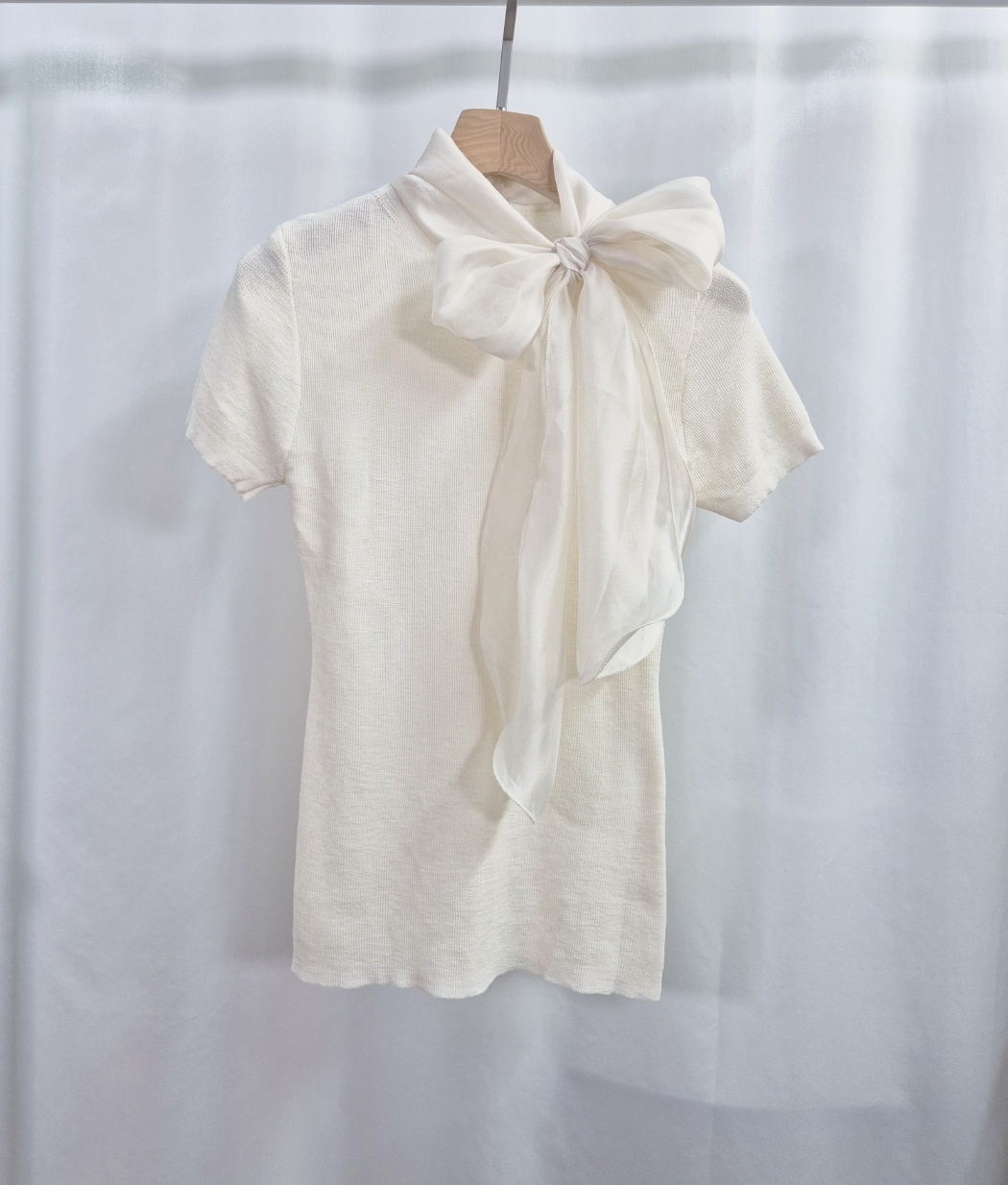 オーガンジーウール混スリム半袖スカーフネックニット | 詳細画像8